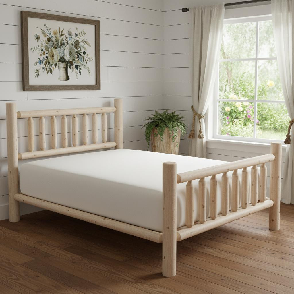 Natural Clear Finish Low Post Cedar Log Double Bed