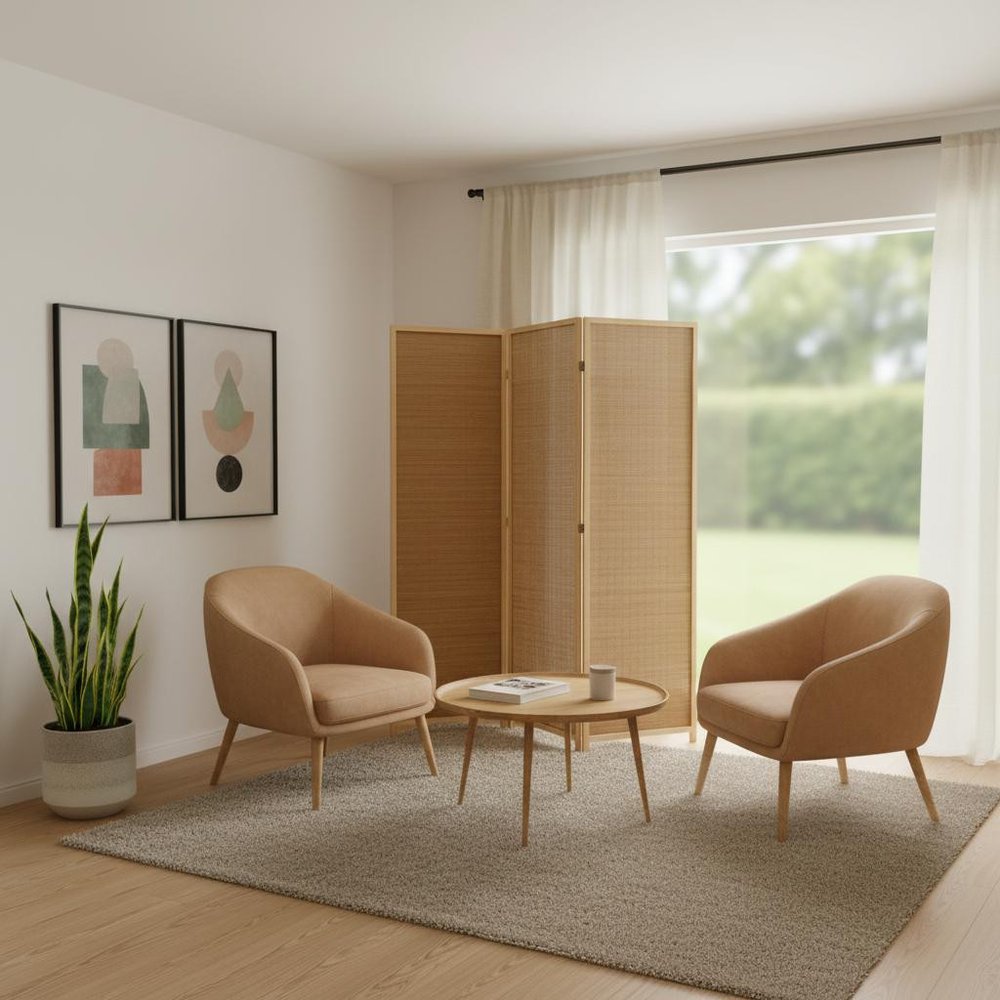 71" Brown Folding Three Panel Screen Room Divider