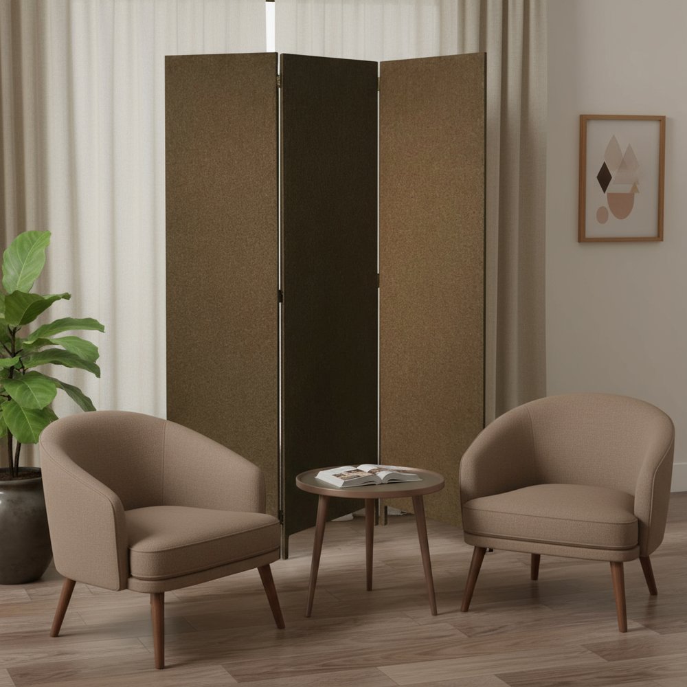 Beige Upholstered 3 Panel Room Divider Screen