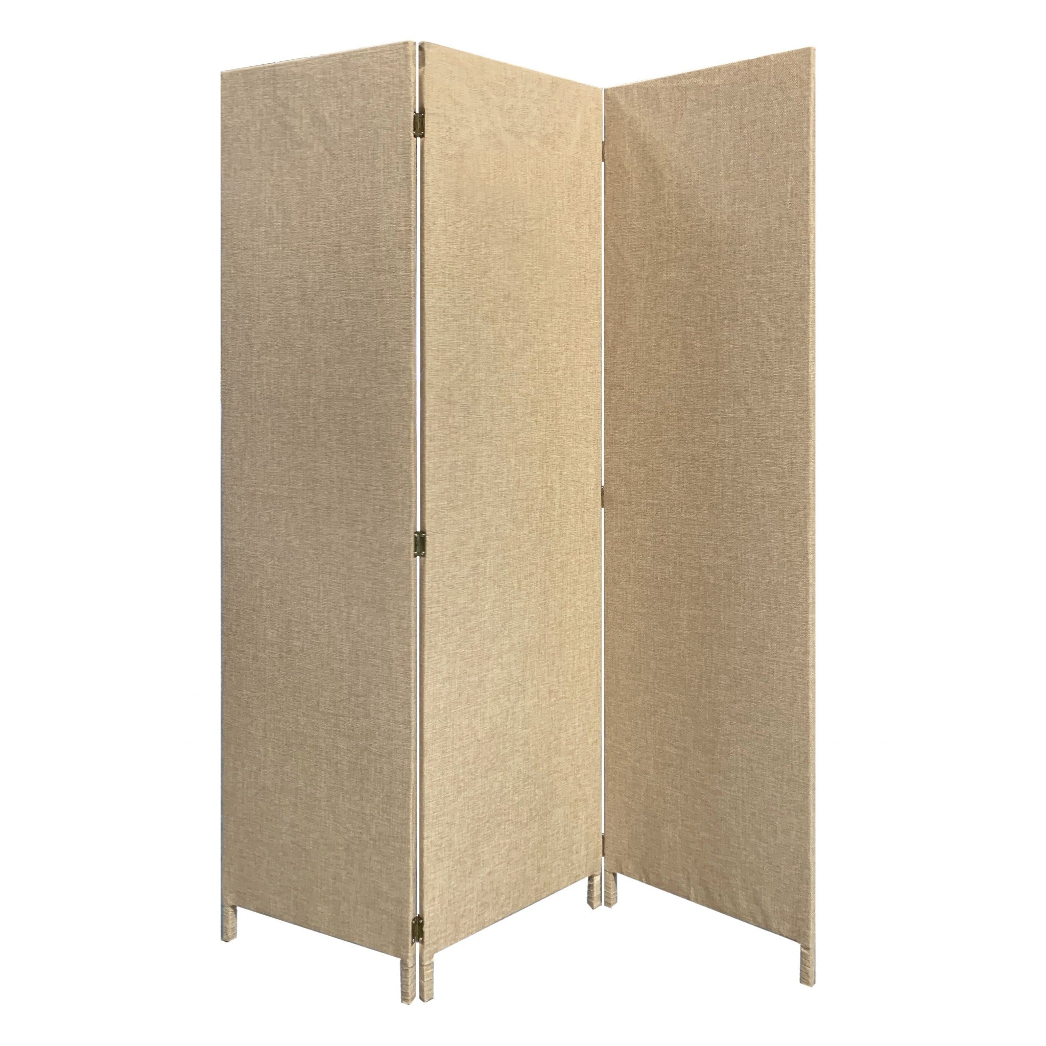 71" Beige Folding Three Panel Screen Room Divider