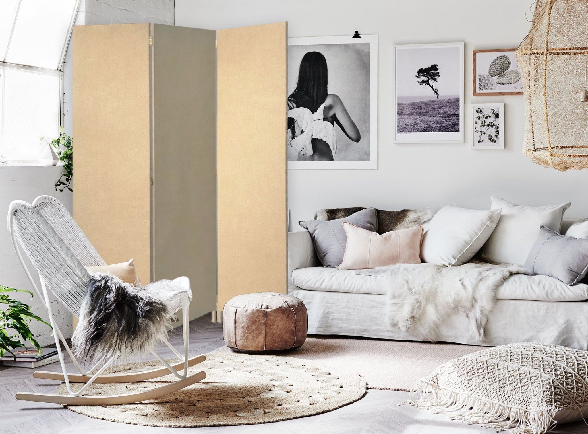 71" Brown Folding Three Panel Screen Room Divider