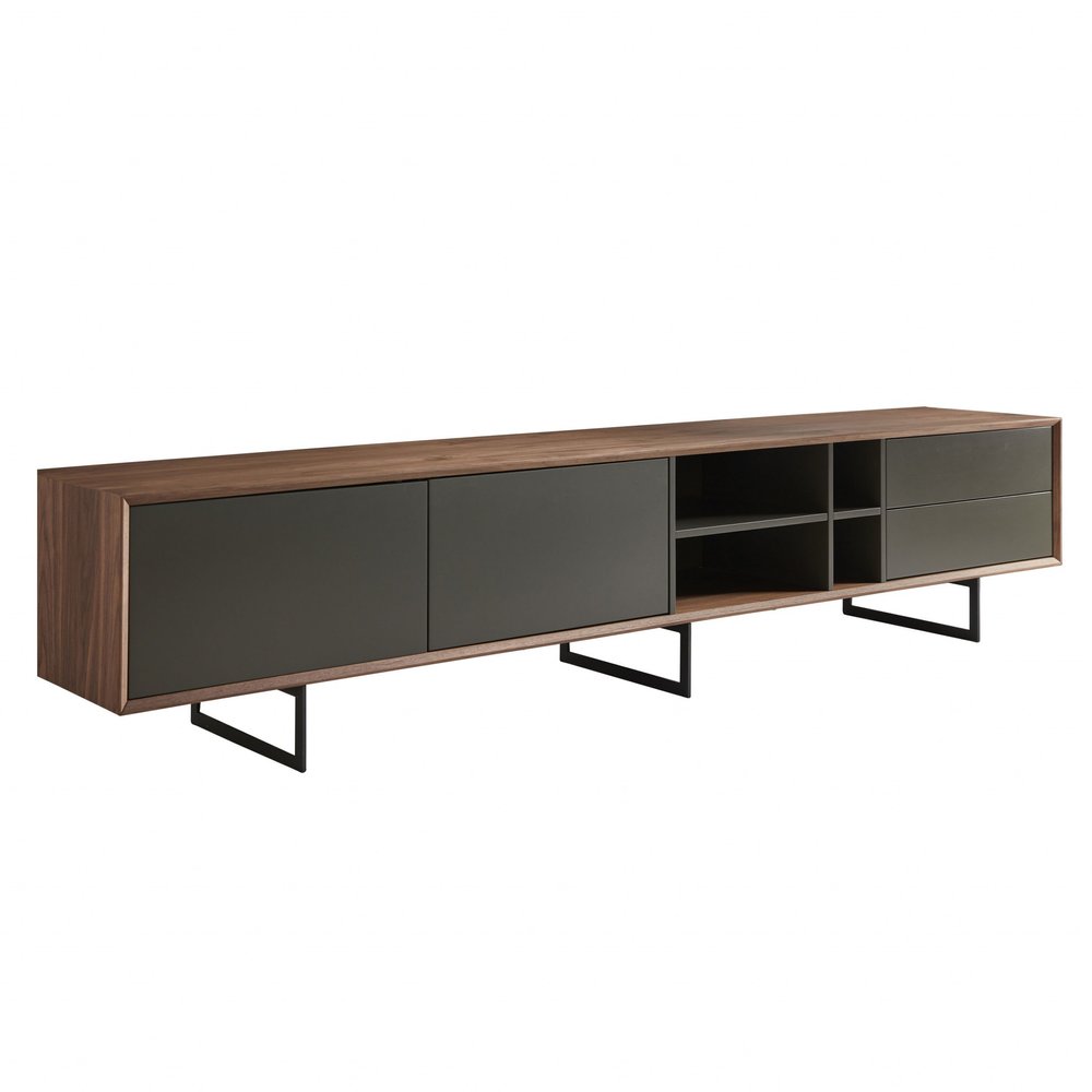 94" Gray Solid and Manufactured Wood Enclosed and Open Storage TV Stand