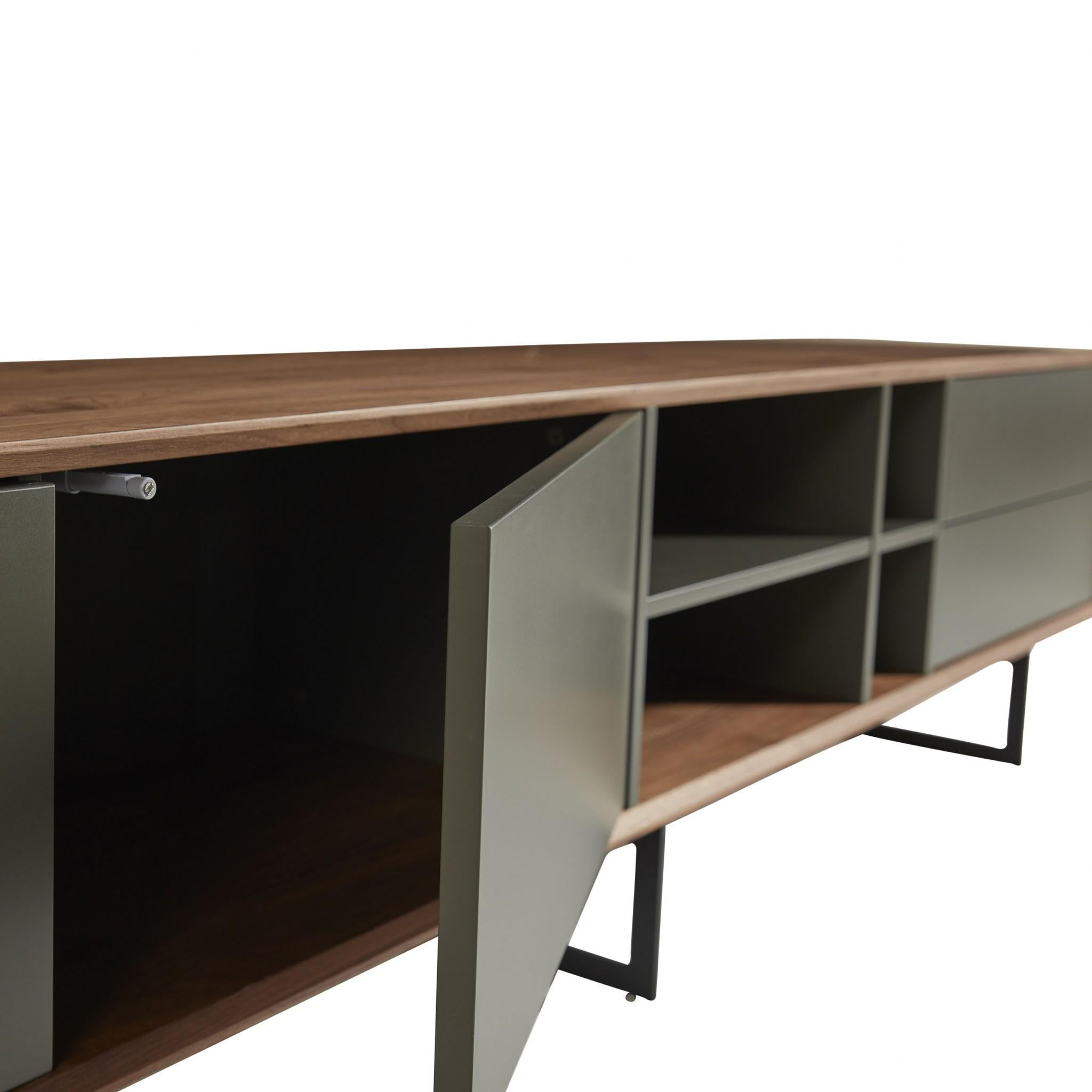 94" Gray Solid and Manufactured Wood Enclosed and Open Storage TV Stand