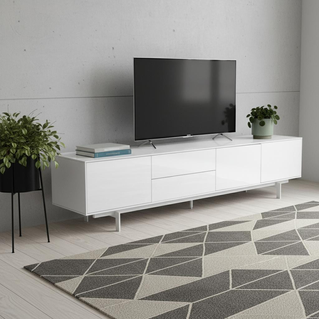 82" White Manufactured And Wood Cabinet Enclosed Storage TV Stand
