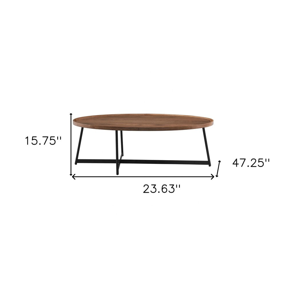 24" Brown and Black Wood And Metal Oval Frame Coffee Table