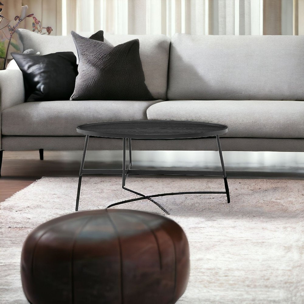 47" Black Wood And Metal Oval Frame Coffee Table