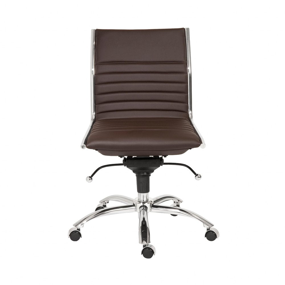 Brown and Silver Adjustable Swivel Faux Leather Rolling Conference Office Chair