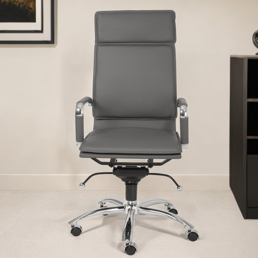 Gray and Silver Adjustable Swivel Faux Leather Rolling Executive Office Chair