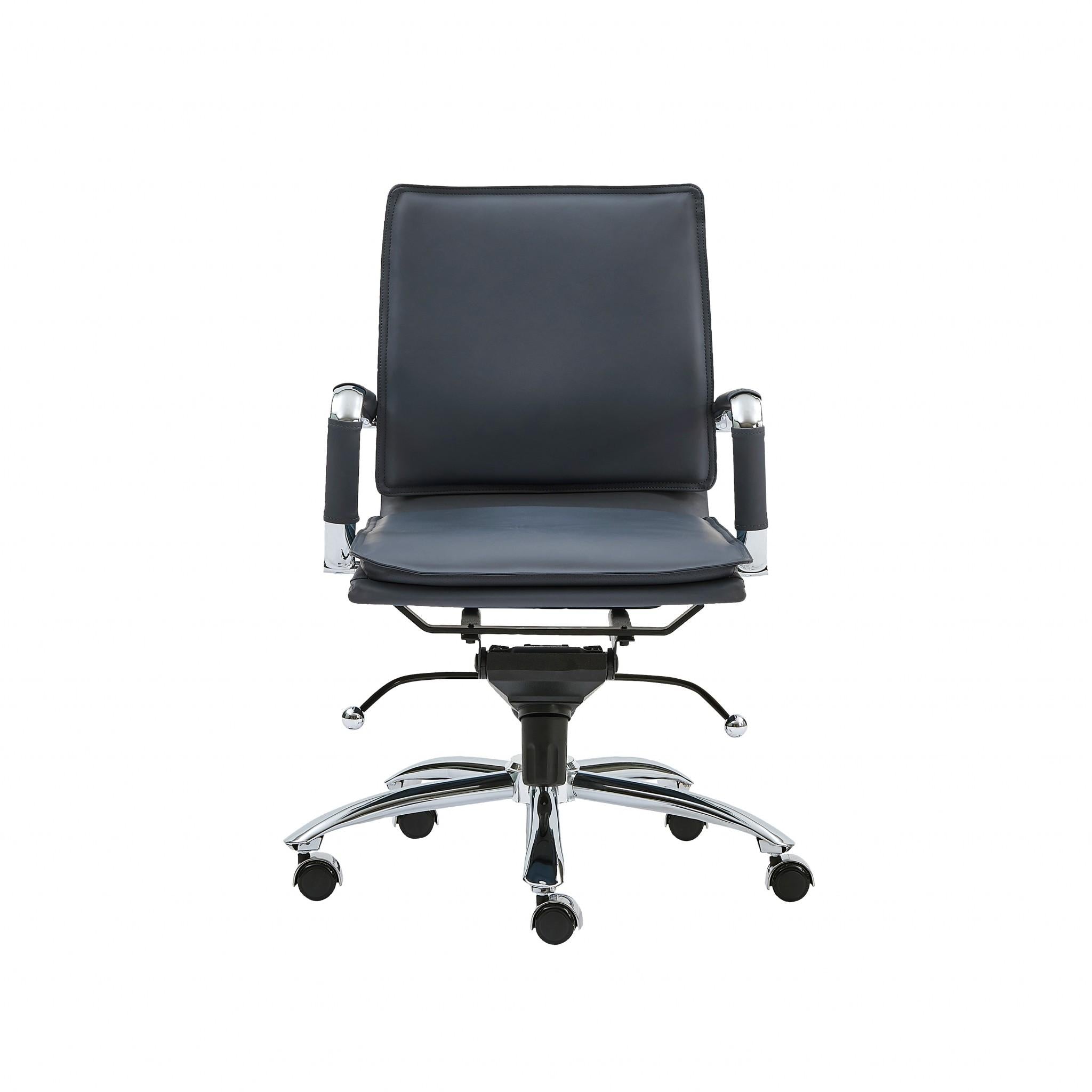 Blue and Silver Adjustable Swivel Faux Leather Rolling Conference Office Chair