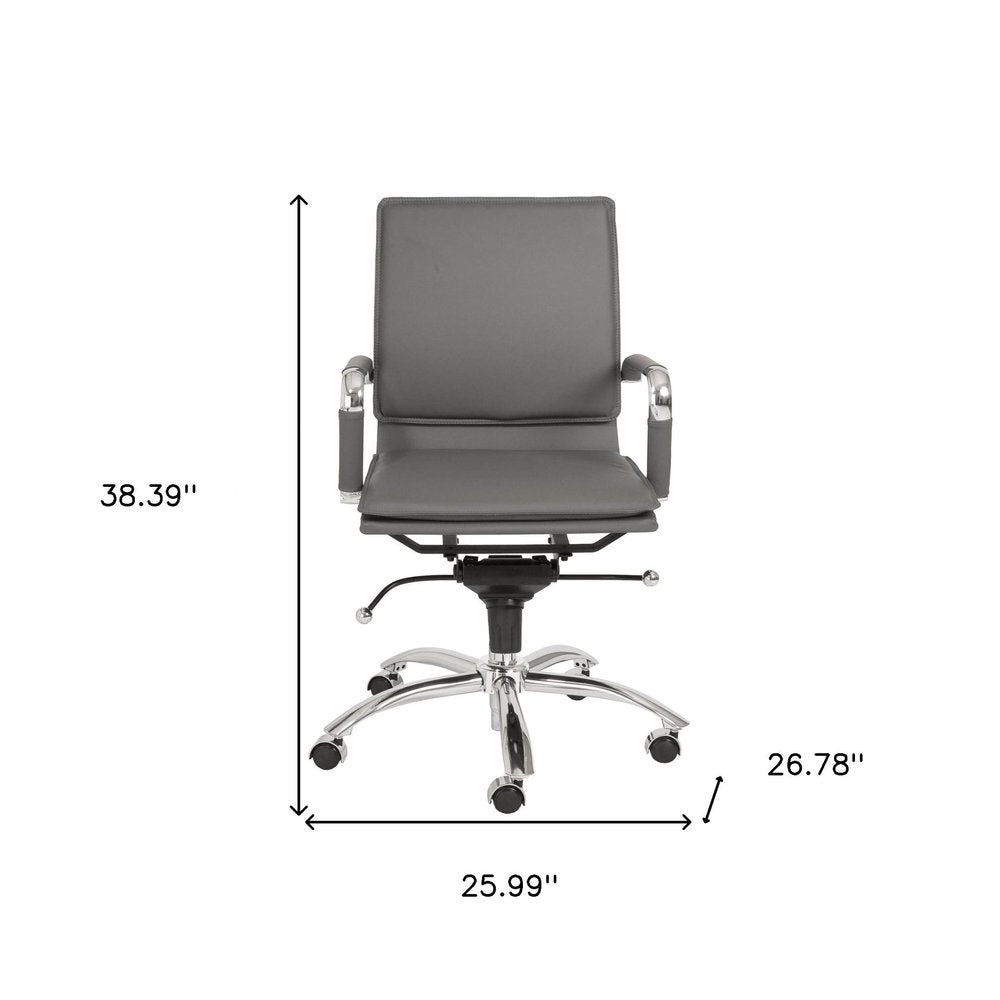 Silver and Gray Adjustable Swivel Faux Leather Rolling Conference Office Chair