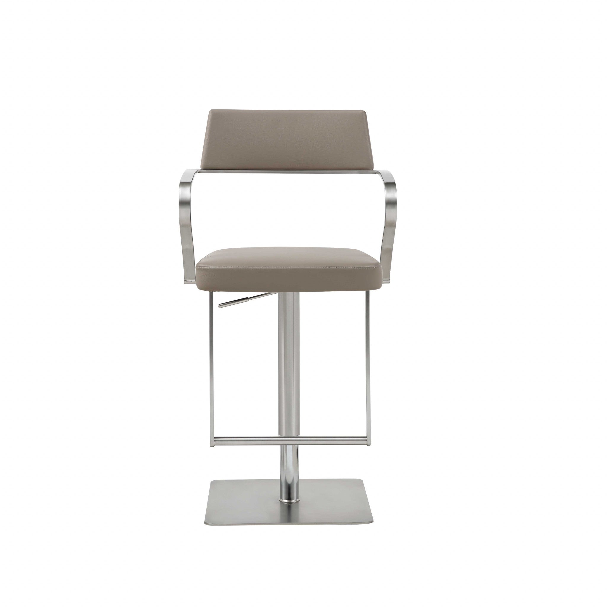 Taupe And Silver Faux Leather And Steel Bar Chair