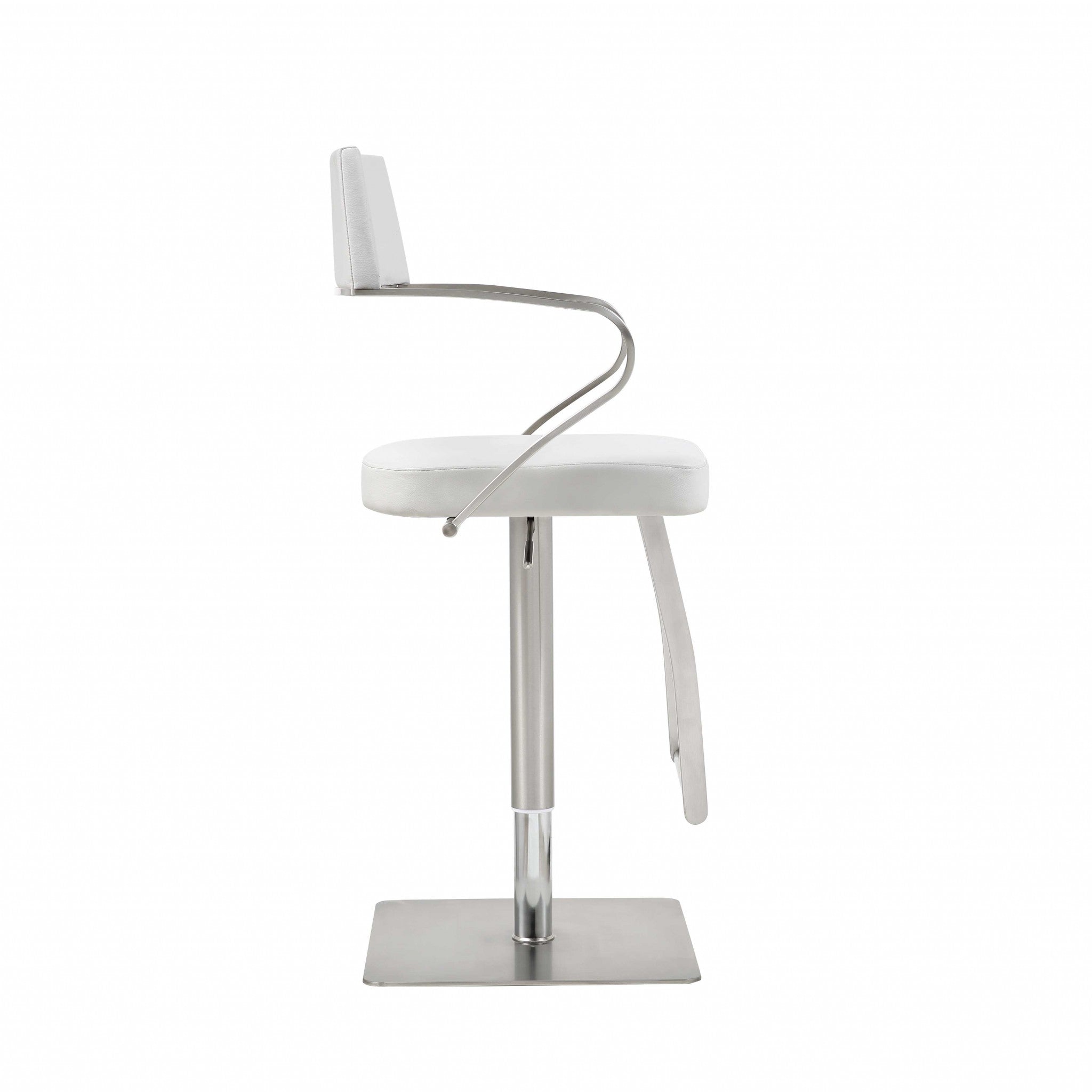White And Silver Faux Leather And Steel Bar Chair