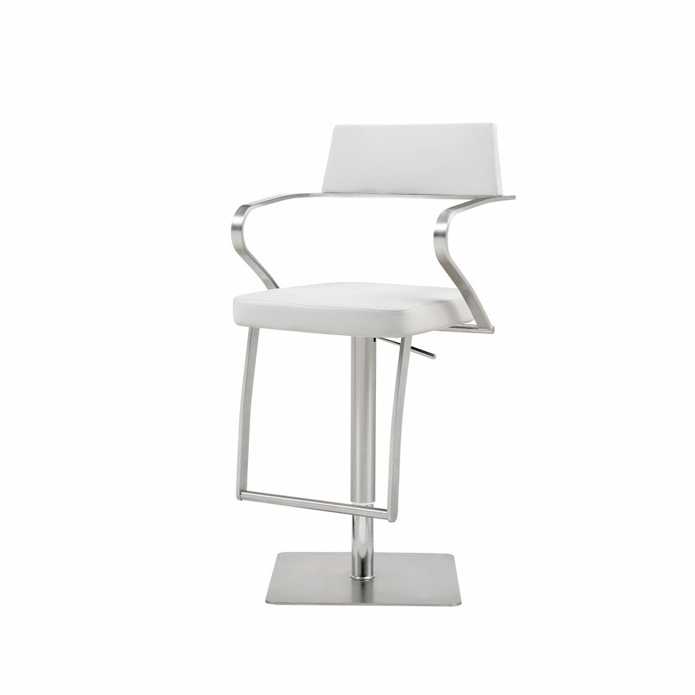 White And Silver Faux Leather And Steel Bar Chair
