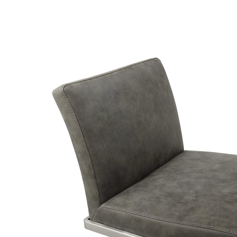 Dark Gray and Silver Faux Leather And Steel Adjustable Bar Chair