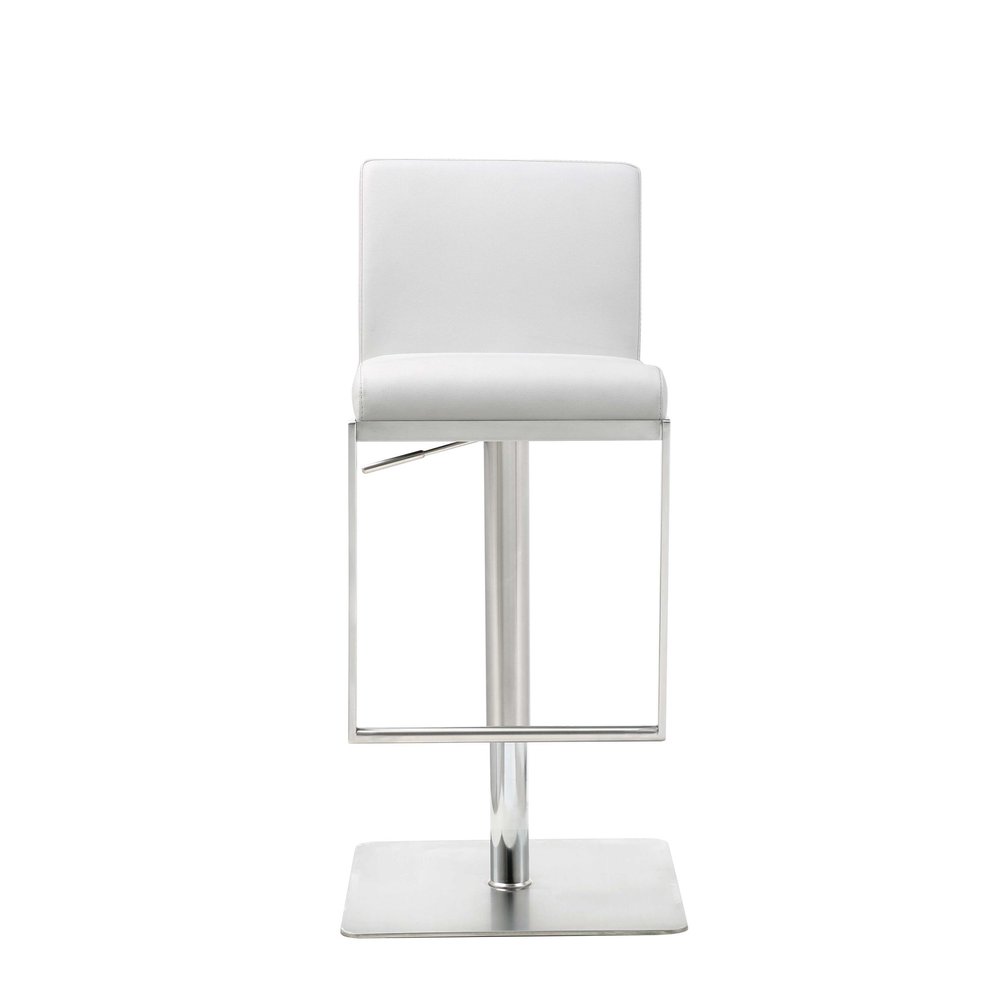 White And Silver Faux Leather And Steel Bar Chair