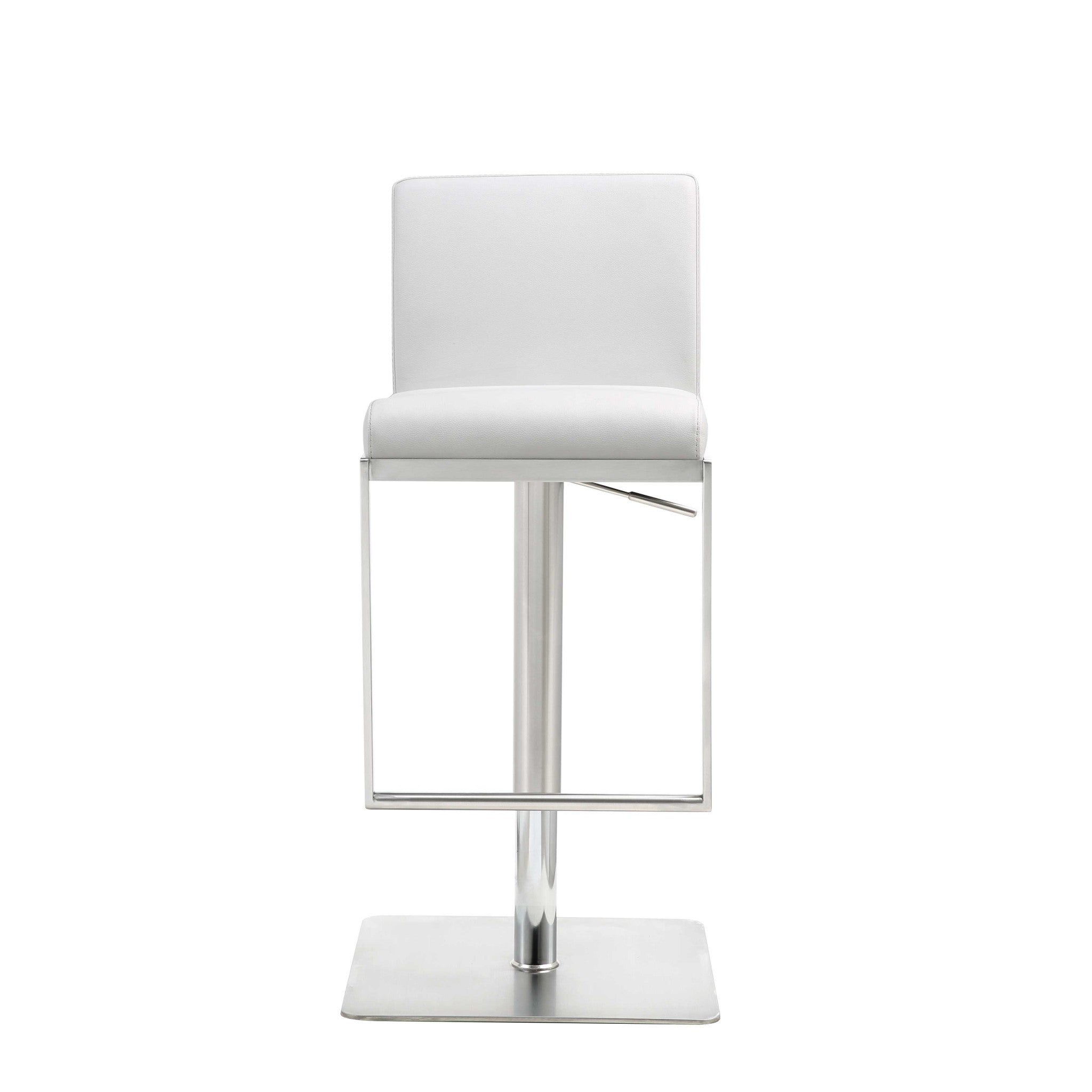 White And Silver Faux Leather And Steel Bar Chair