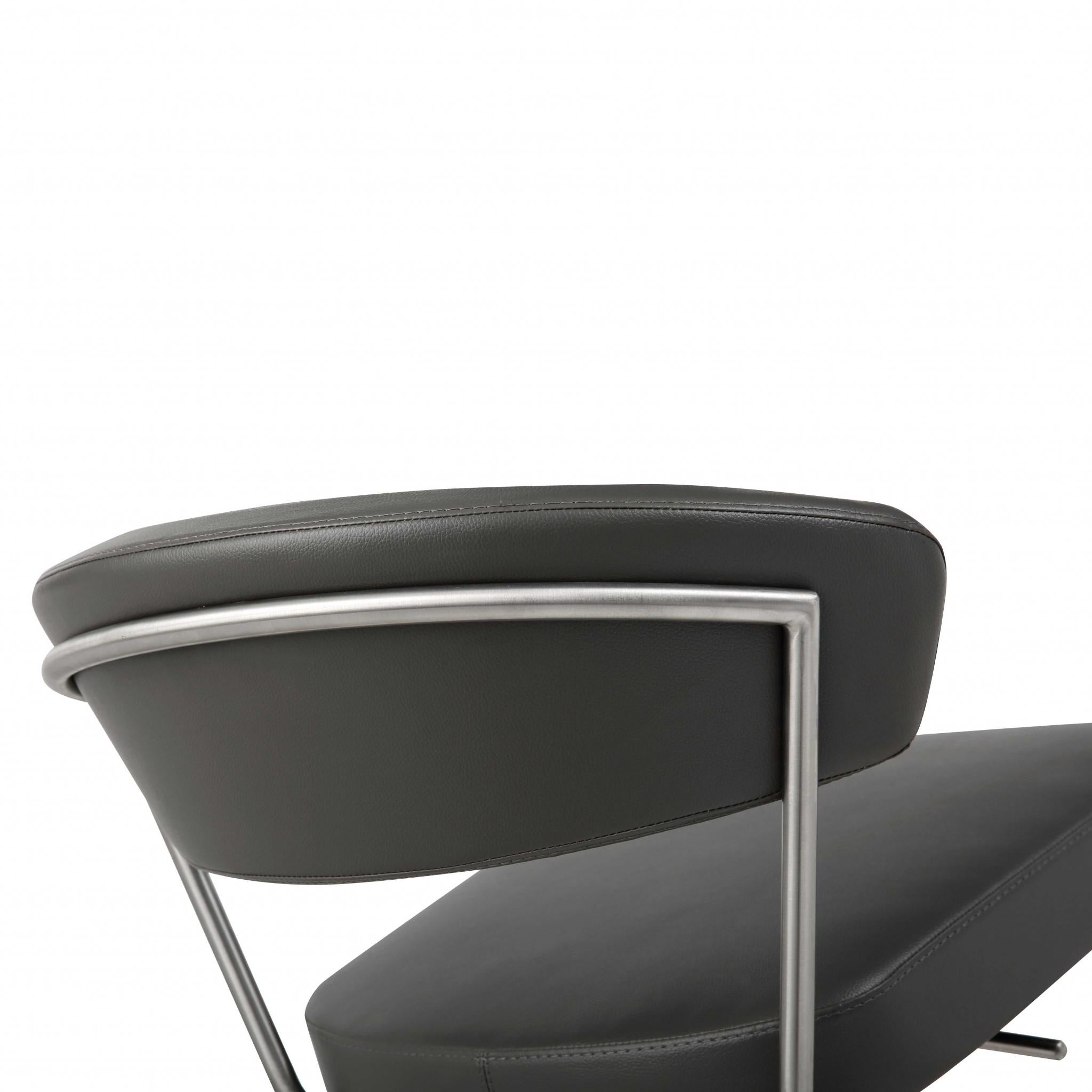 Black And Silver Faux Leather And Steel Bar Chair