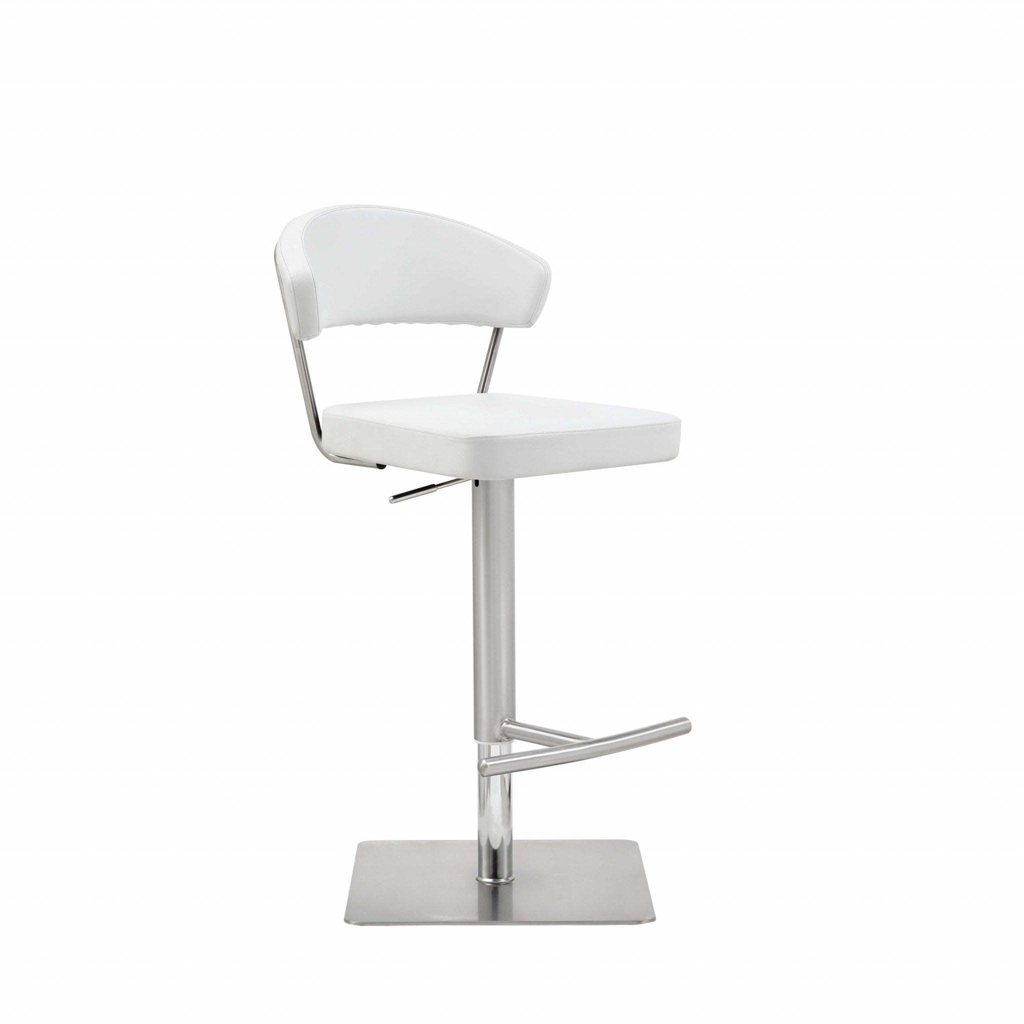 White And Silver Faux Leather And Steel Bar Chair