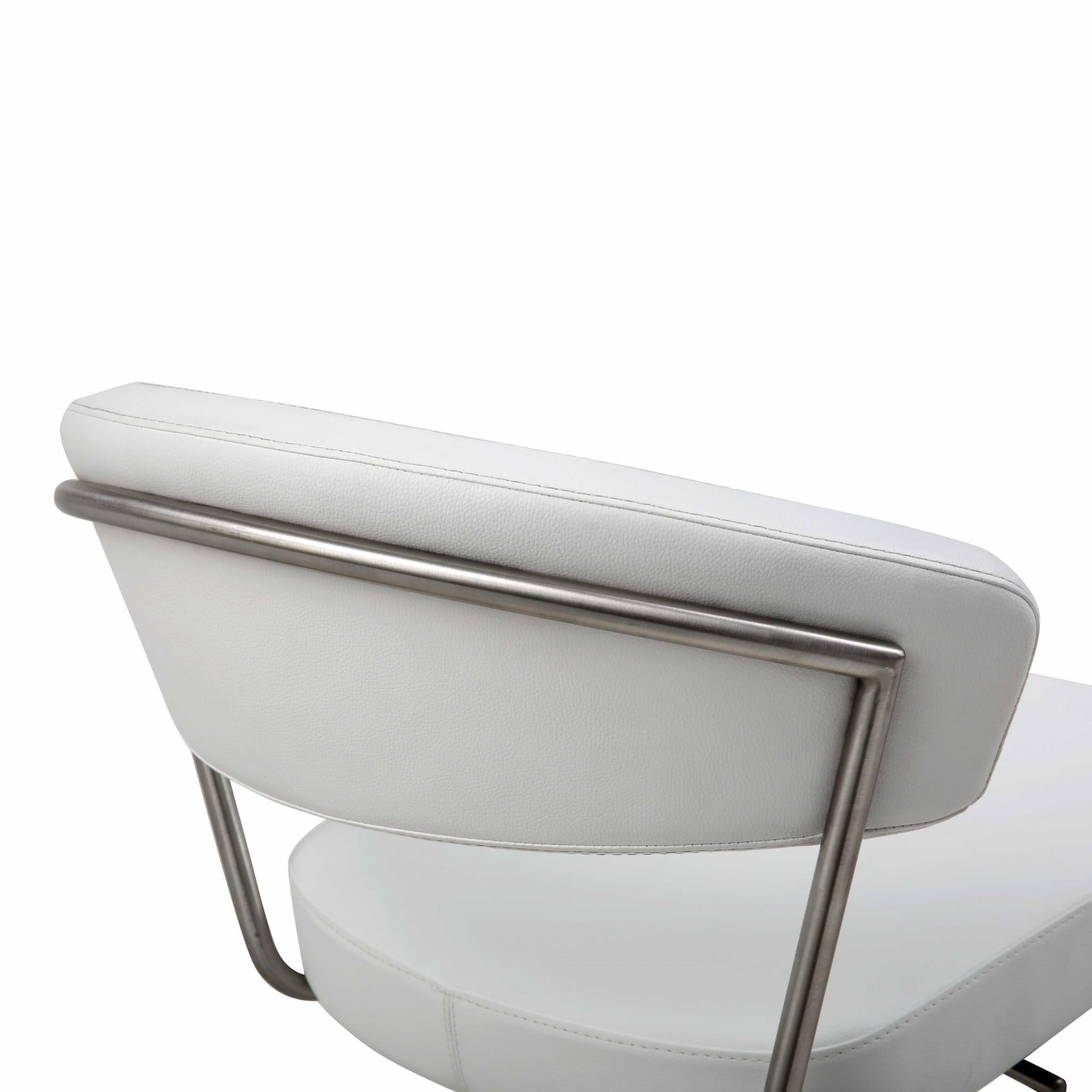 White And Silver Faux Leather And Steel Bar Chair