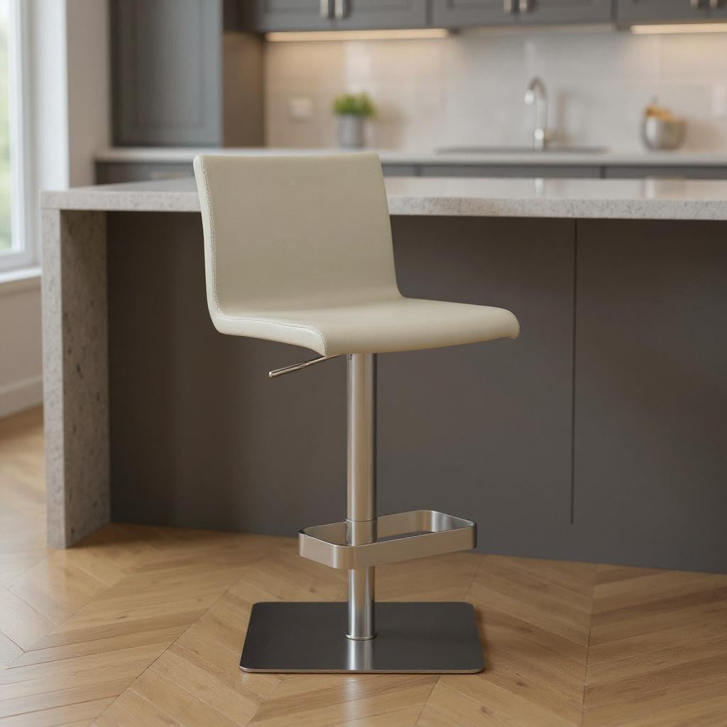 Light Gray And Silver Faux Leather And Steel Counter Height Bar Chair