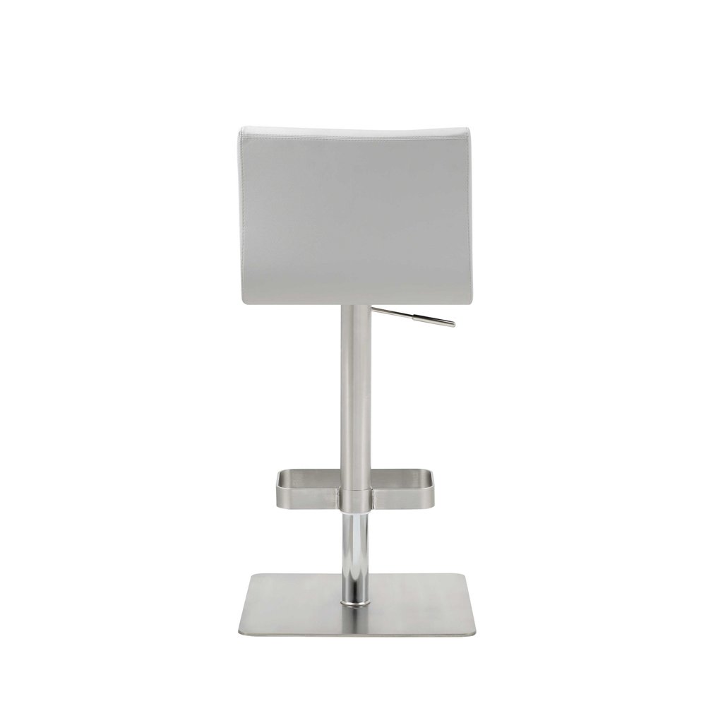 White And Silver Faux Leather And Steel Counter Height Bar Chair