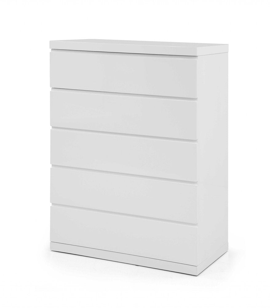 36" White Stainless Steel Five Drawer Dresser