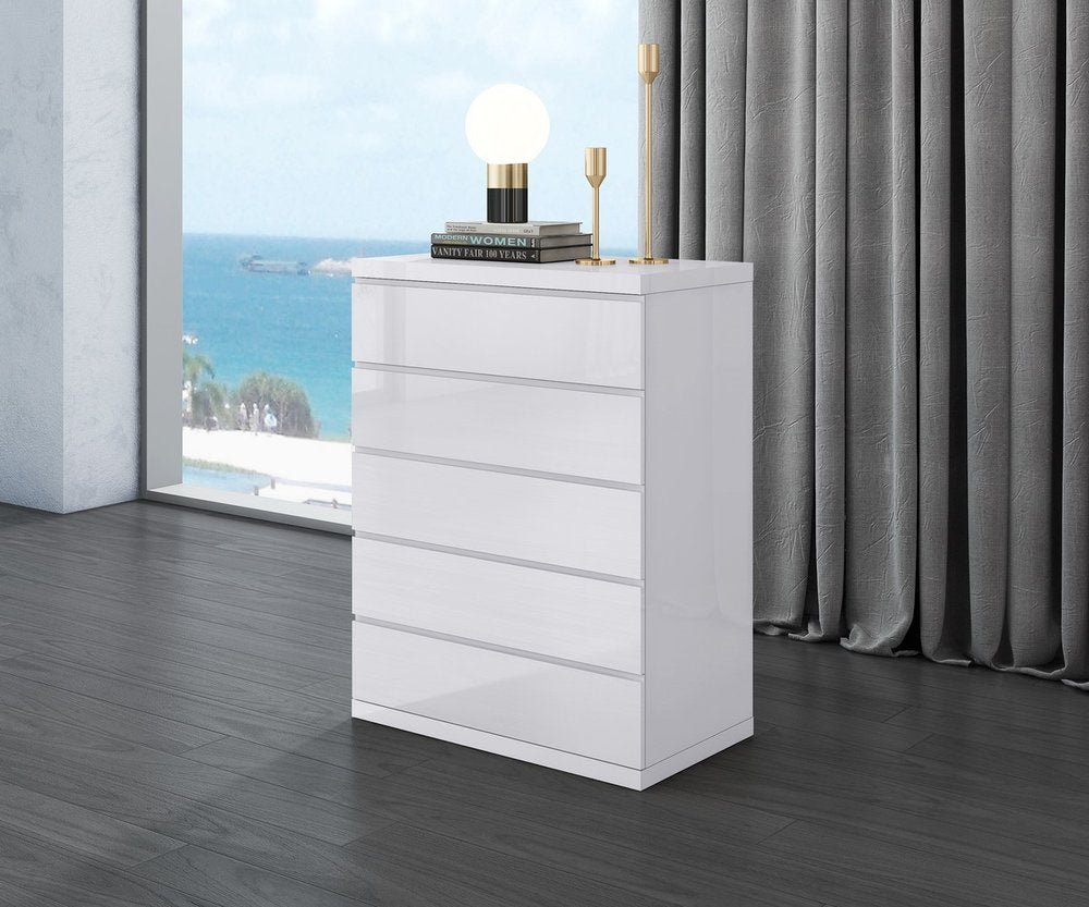 36" White Wood Five Drawer Dresser