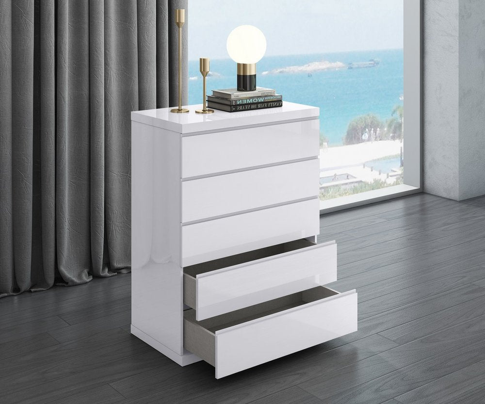 36" White Wood Five Drawer Dresser