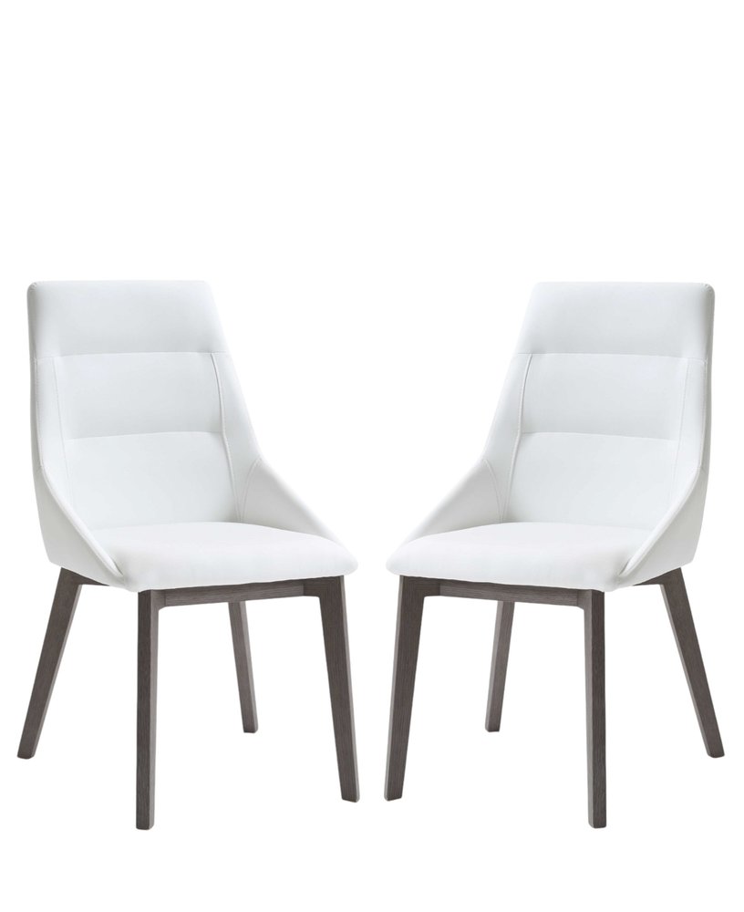 Set of Two White and Gray Upholstered Faux Leather Dining Side Chairs