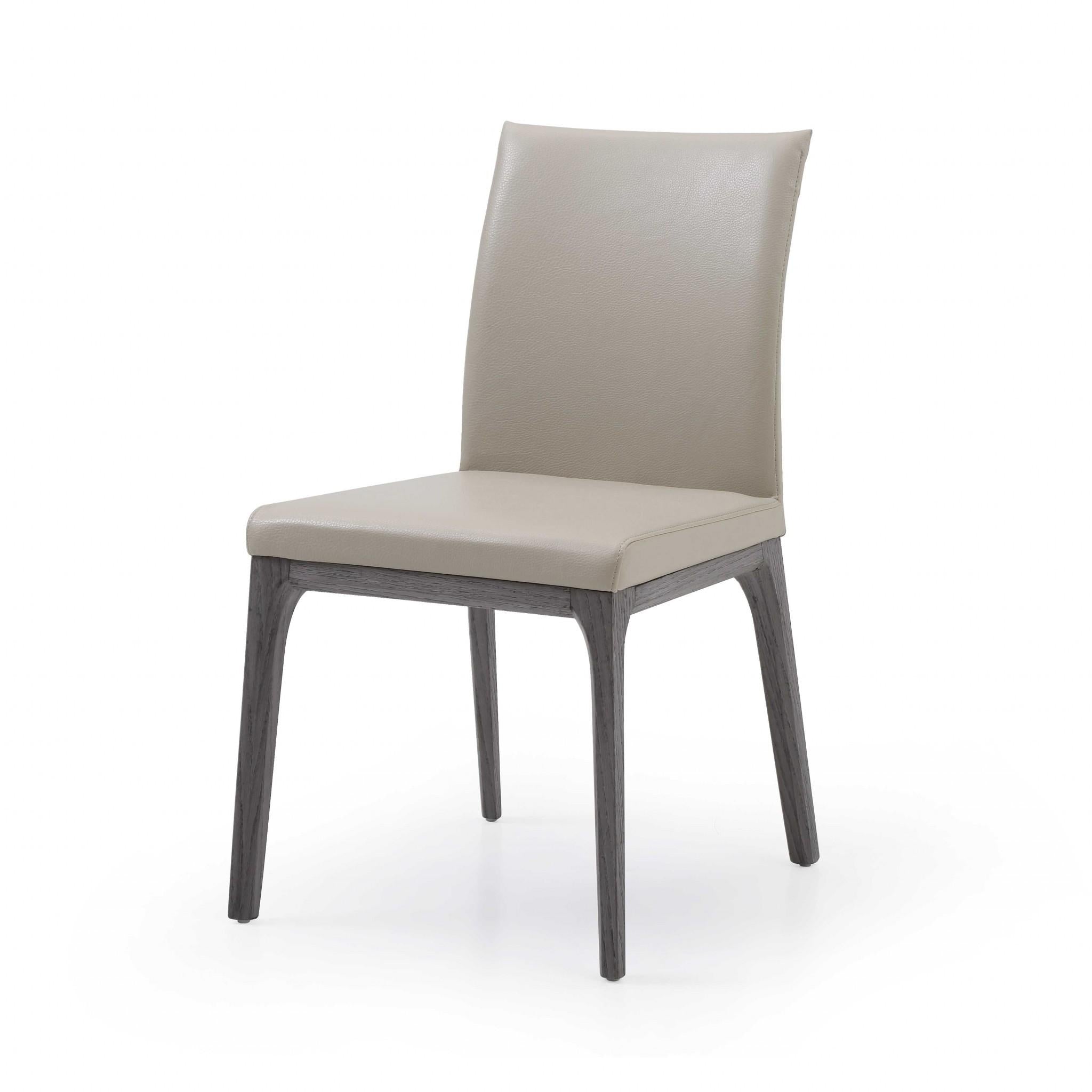 Set of Two Taupe and Gray Upholstered Faux Leather Dining Side Chairs