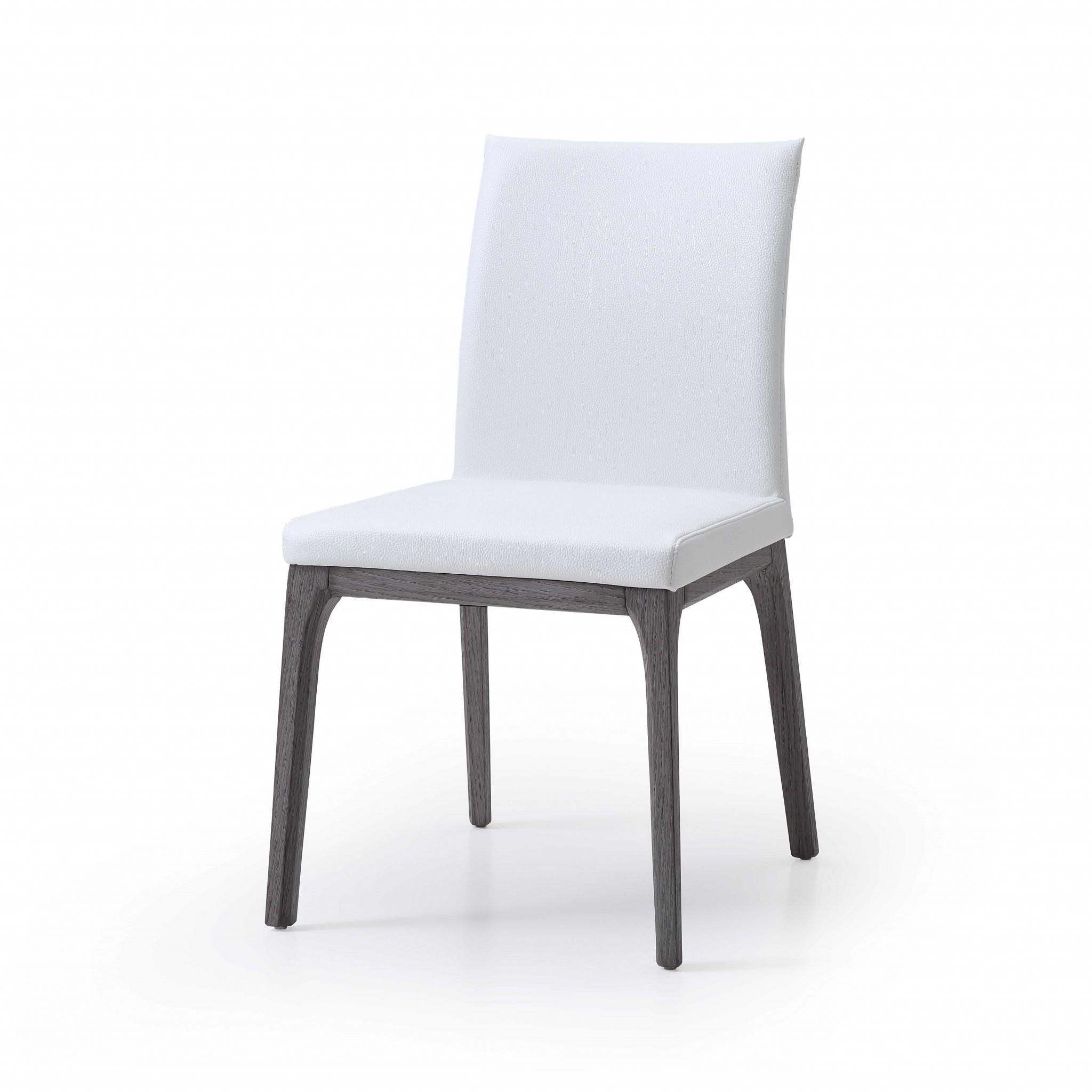 Set of Two White and Gray Upholstered Faux Leather Dining Side Chairs