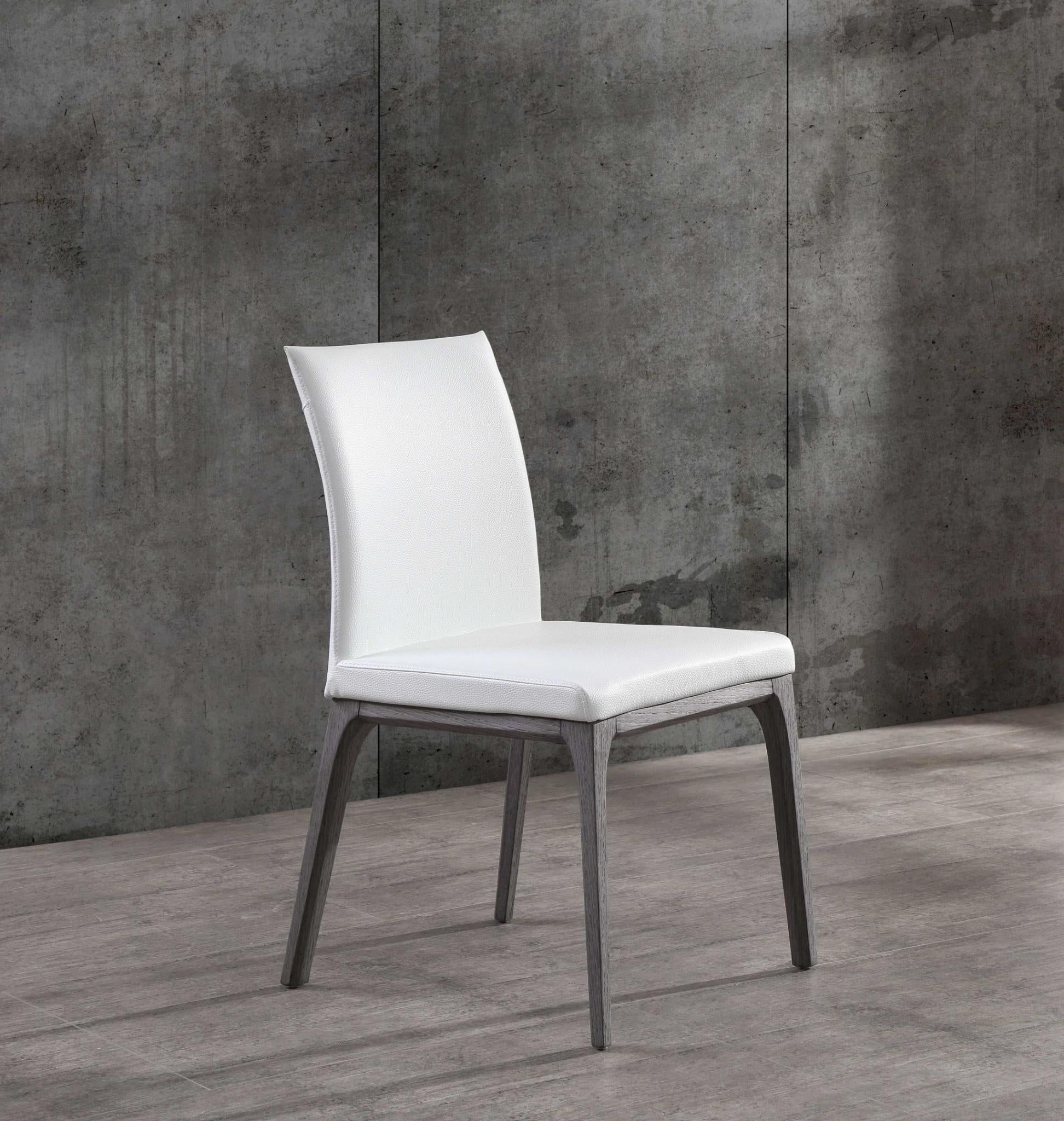 Set of Two White and Gray Upholstered Faux Leather Dining Side Chairs