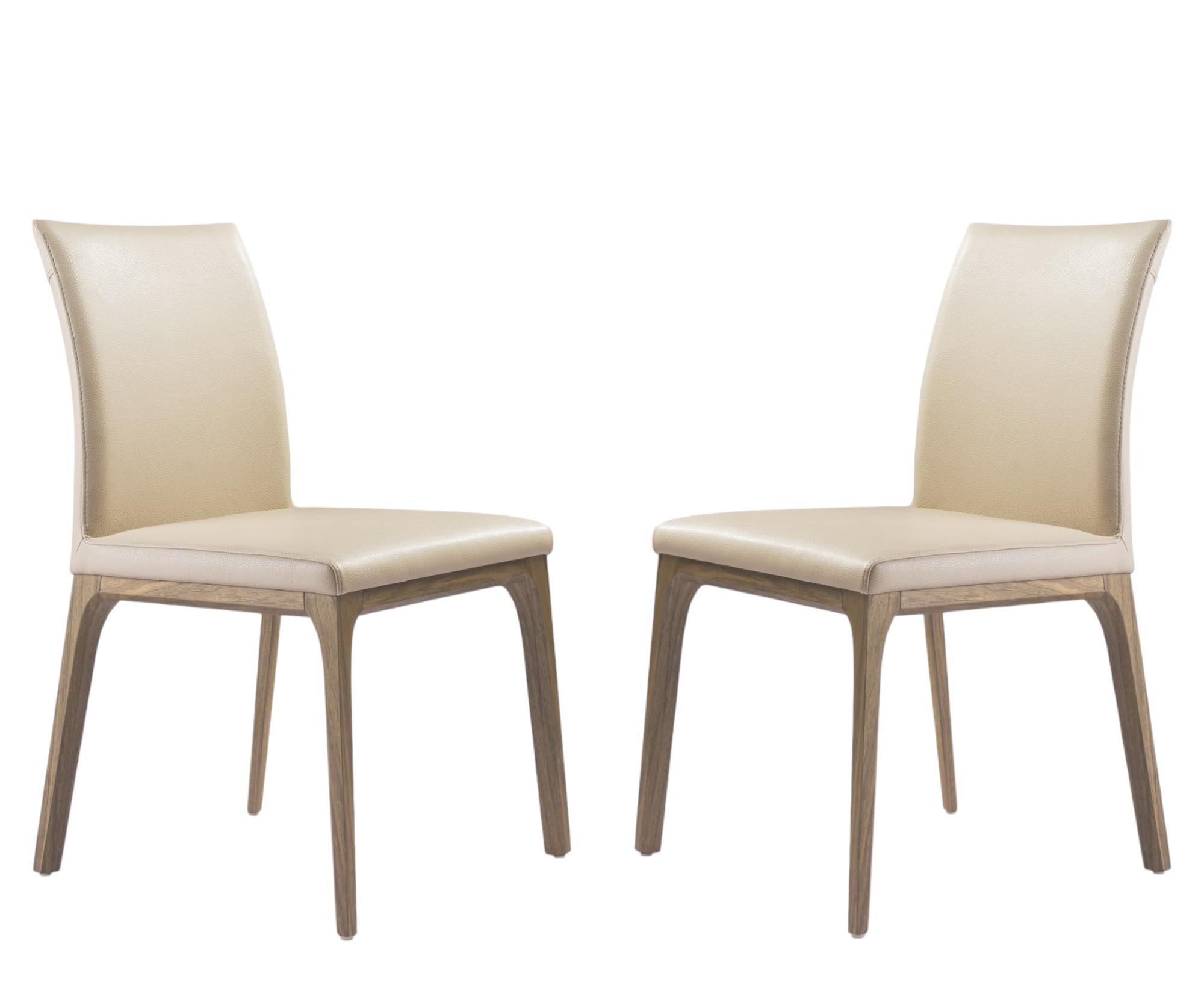 Set of Two Taupe and Brown Upholstered Faux Leather Dining Side Chairs