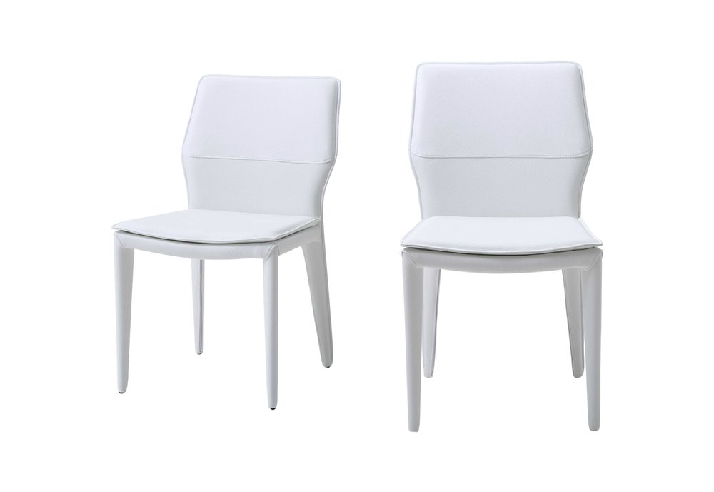 Set of Two White Slipcovered Upholstered Faux Leather Dining Side Chairs