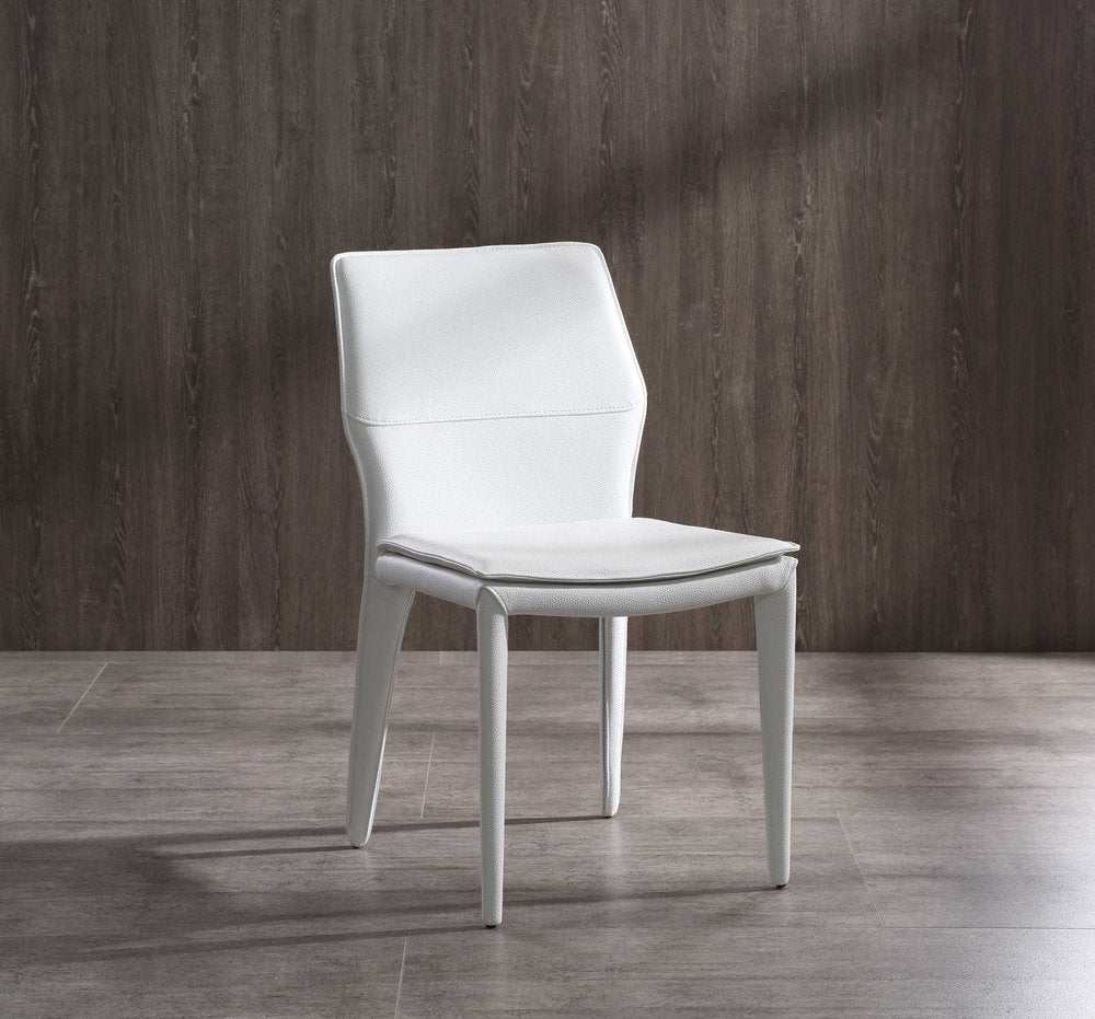 Set of Two White Slipcovered Upholstered Faux Leather Dining Side Chairs