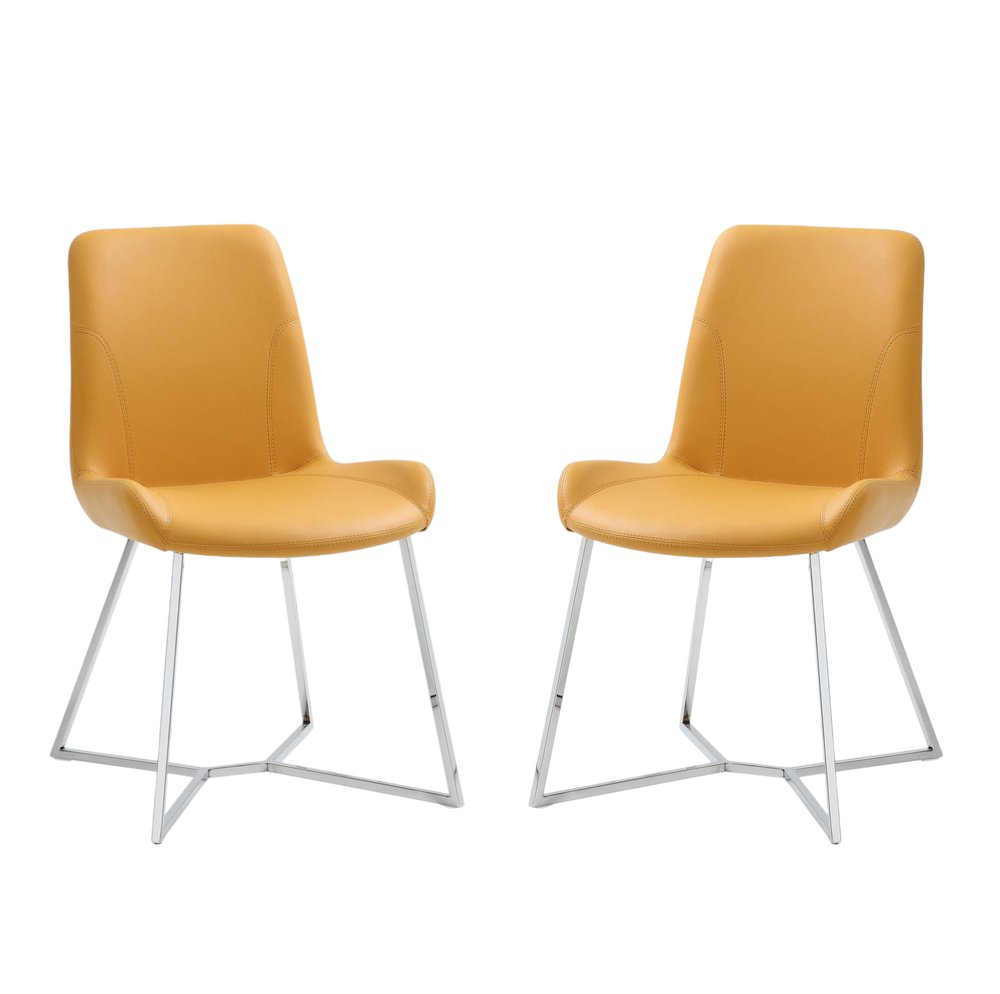 Set of Two Orange and Silver Upholstered Dining Side Chairs