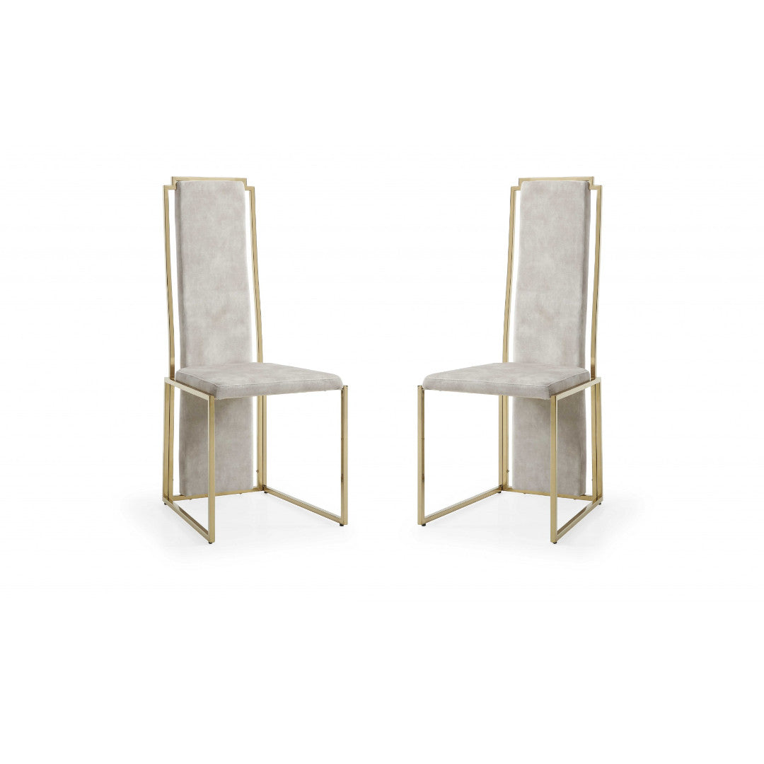 Set of Two Beige and Gold Upholstered Dining Side Chairs