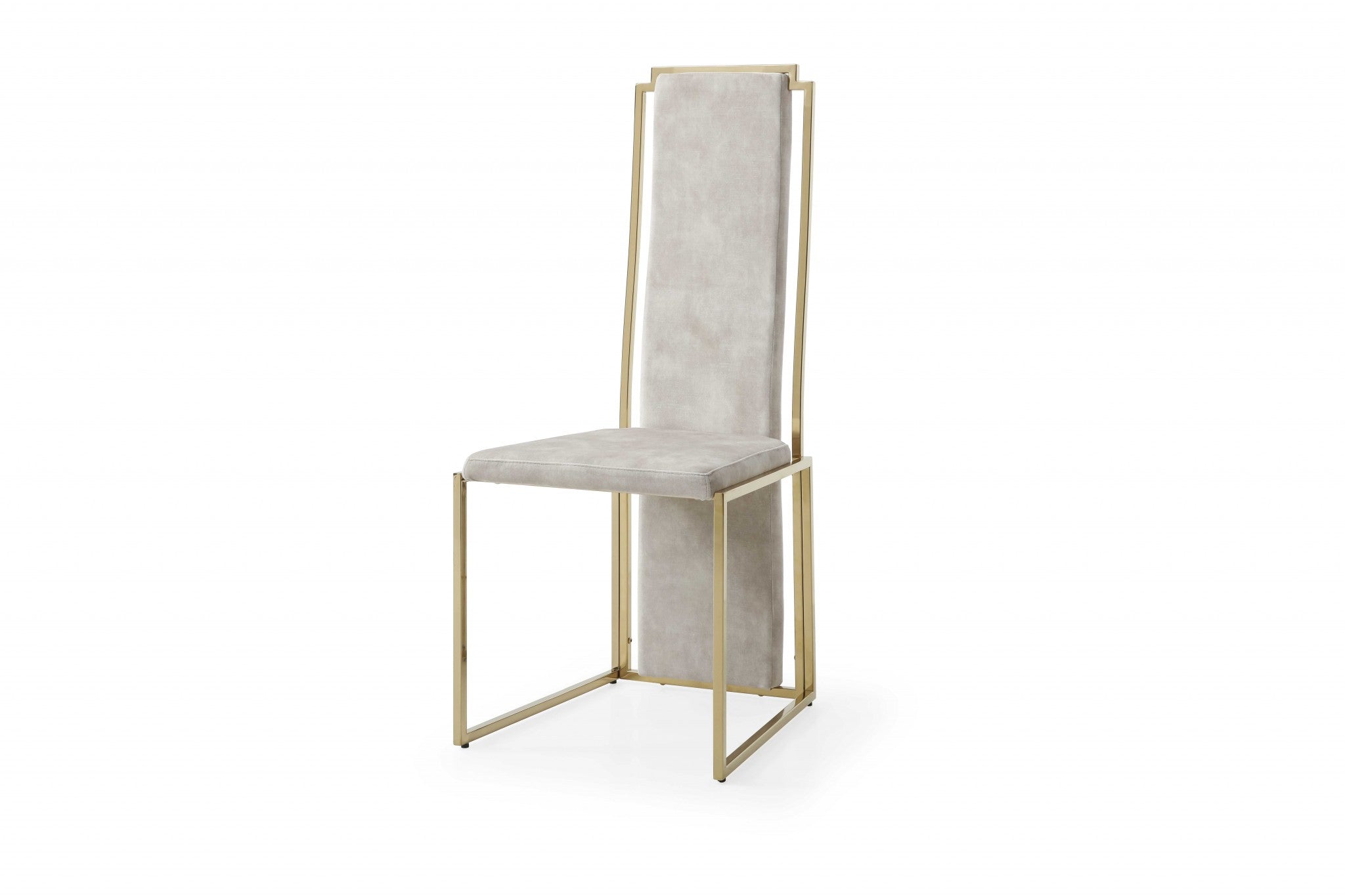 Set of Two Beige and Gold Upholstered Dining Side Chairs
