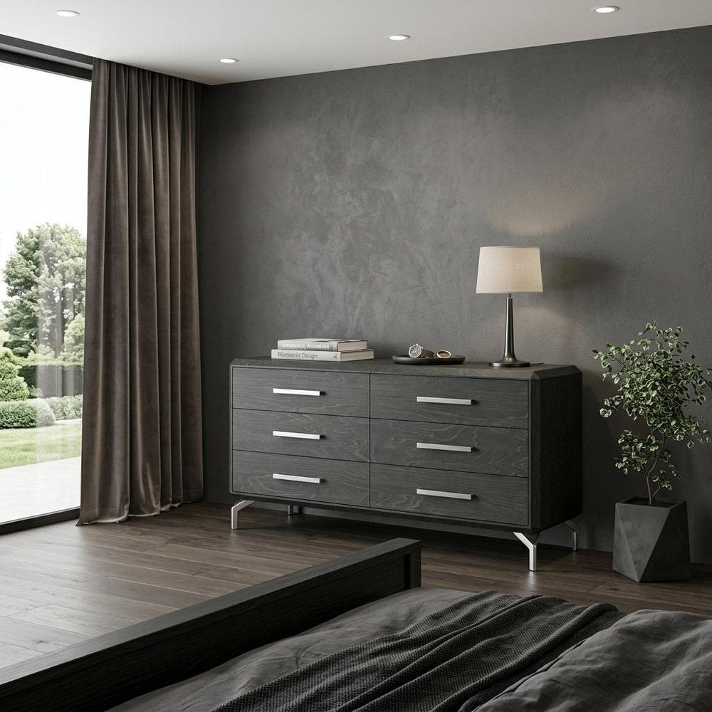 67" Clear Wood Six Drawer Dresser