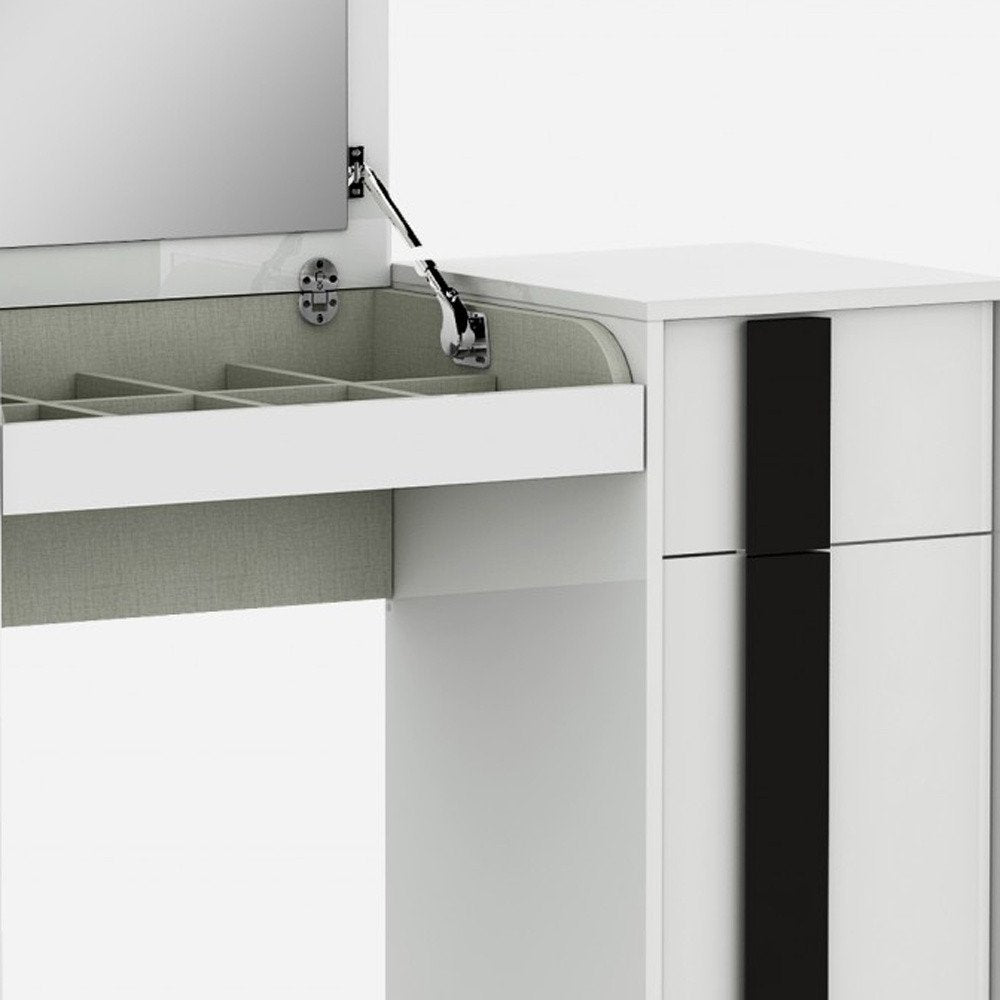 39" White Single Drawer Vanity Chest With Mirror