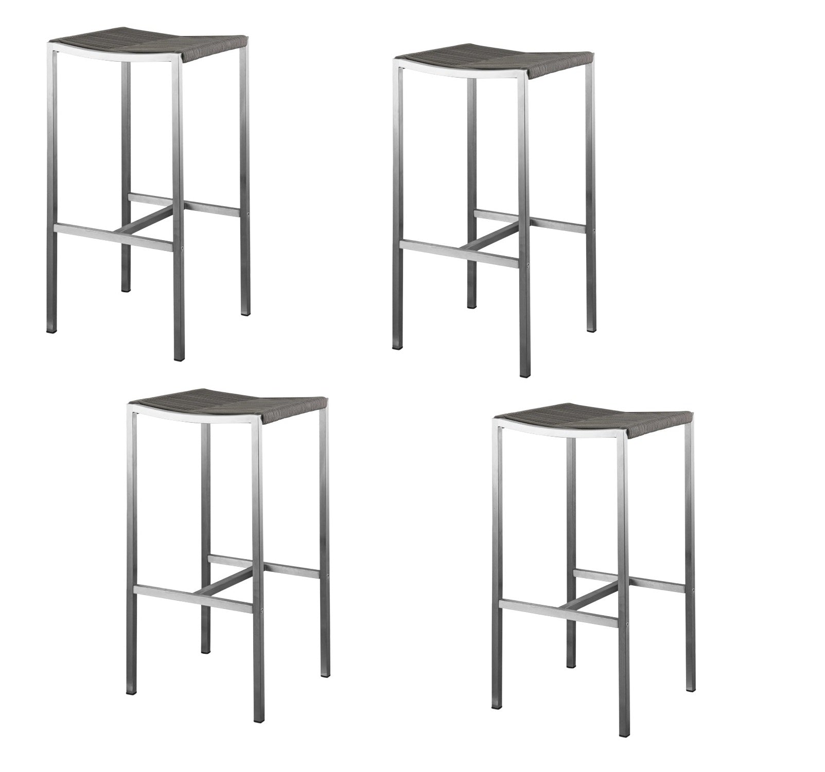 Set of Four 28" Brown and Silver Iron and Steel Backless Counter Height Bar Chairs