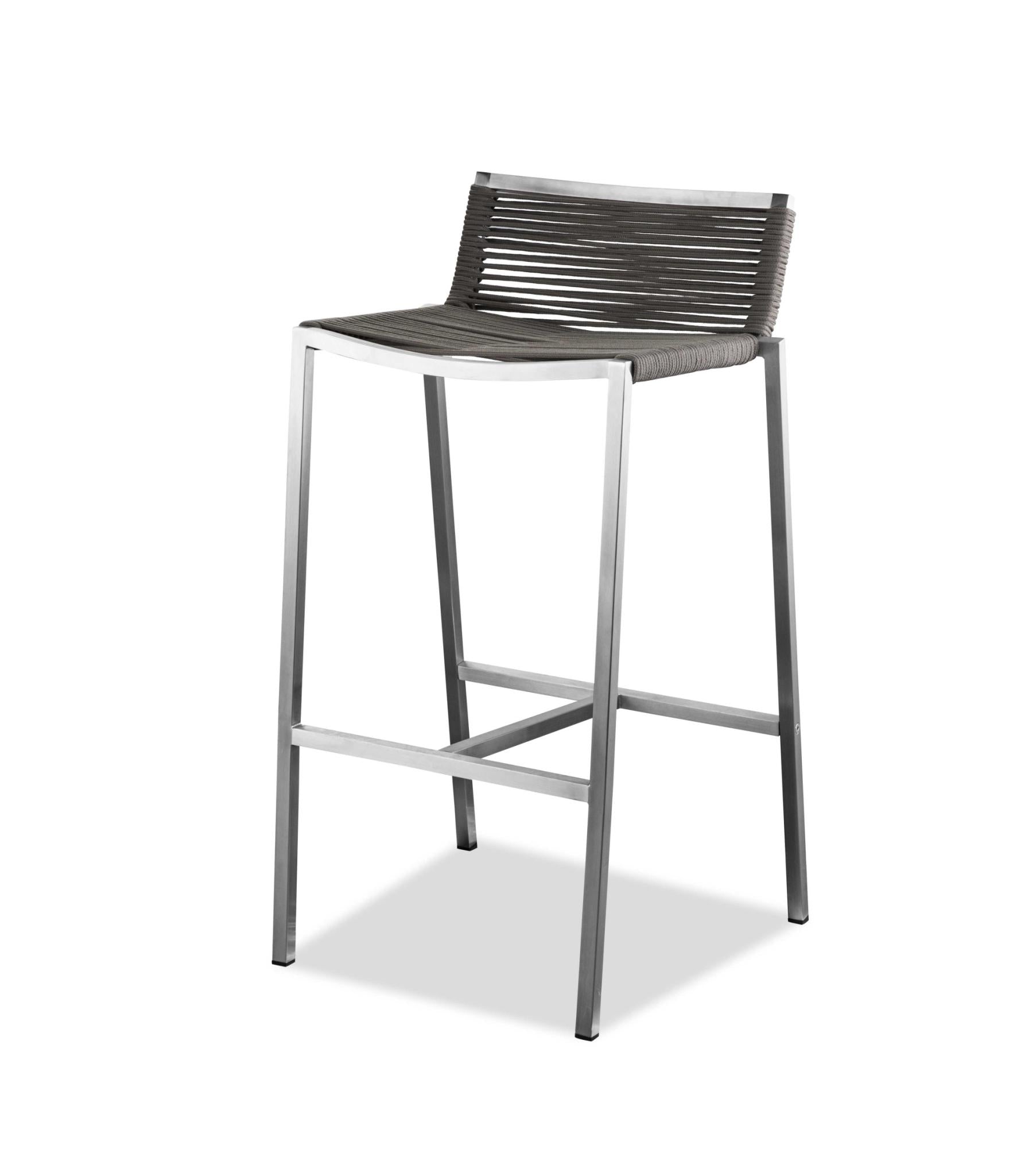 28" Brown And Silver Iron And Steel Low Back Bar Height Bar Chair