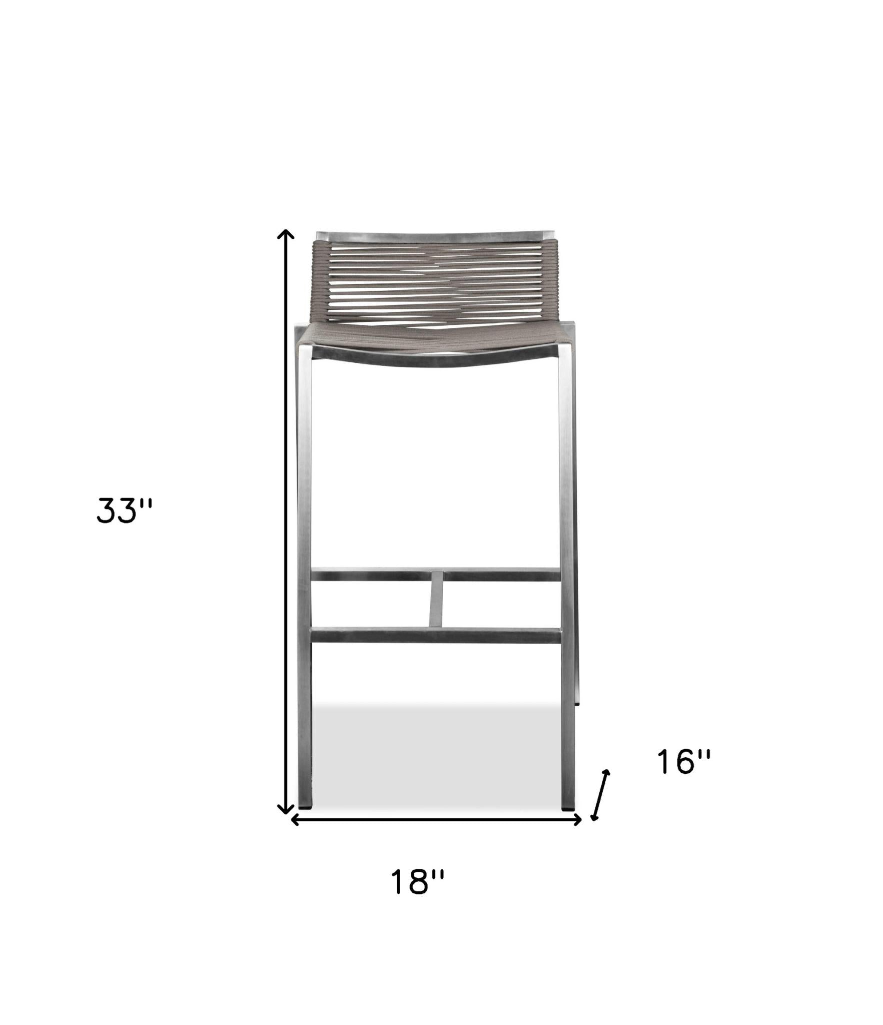 28" Brown And Silver Iron And Steel Low Back Bar Height Bar Chair