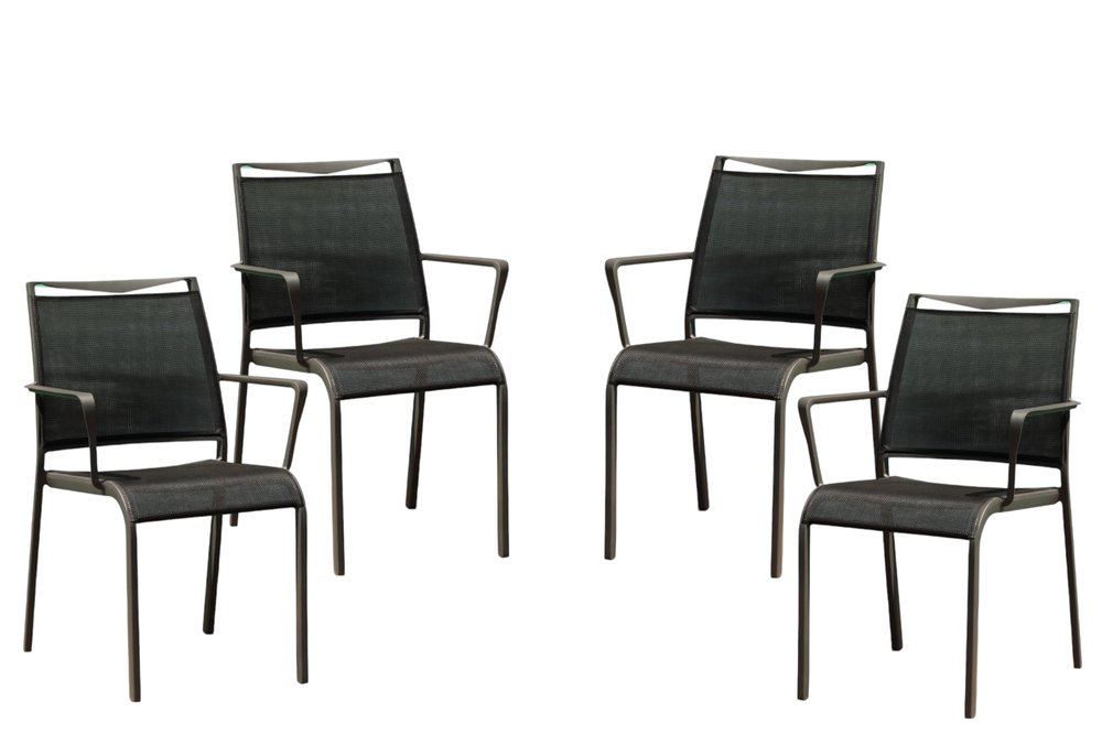 Set of Four Gray Dining Arm Chairs