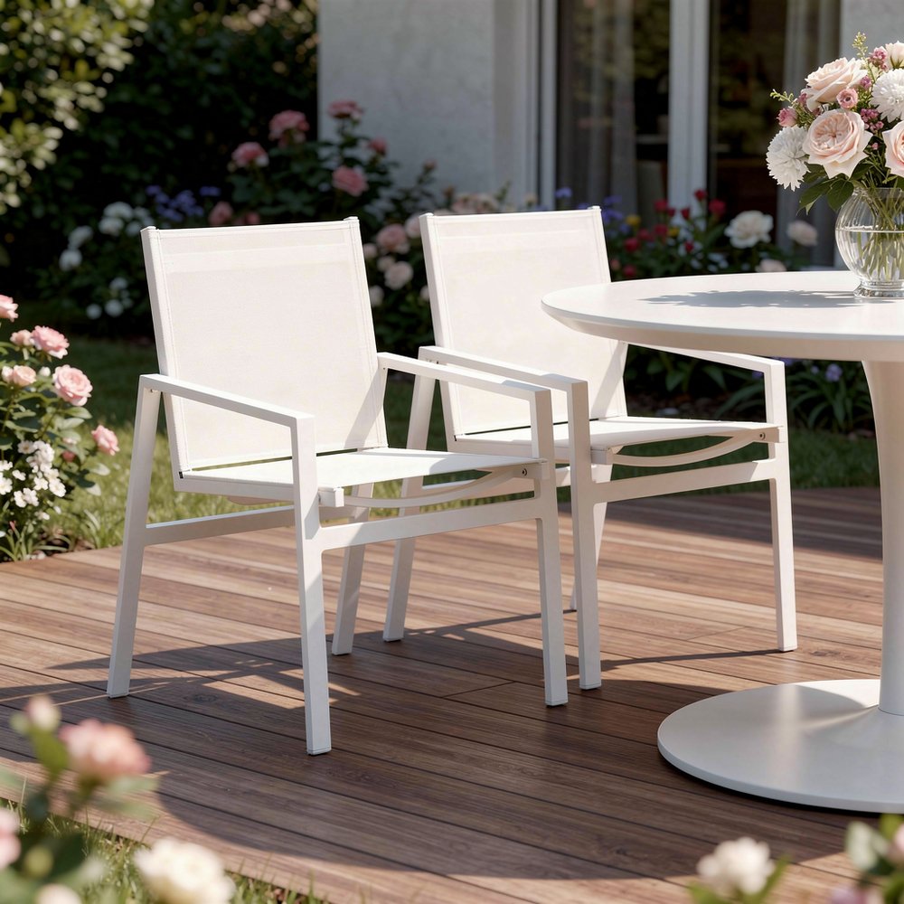 Set of Two 22" White Metal Indoor Outdoor Dining Chair