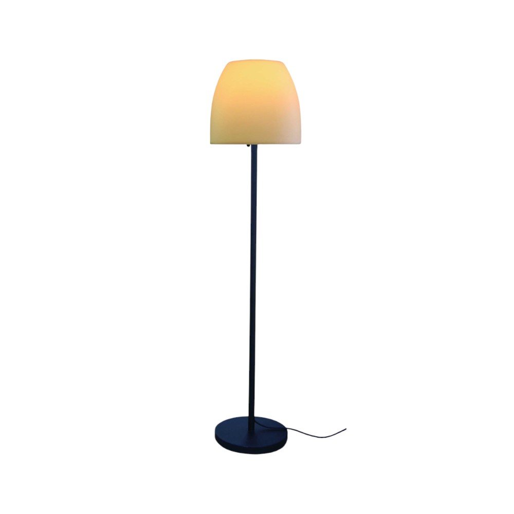 60" Black And White Metal Floor Lamp With White Bowl Shade