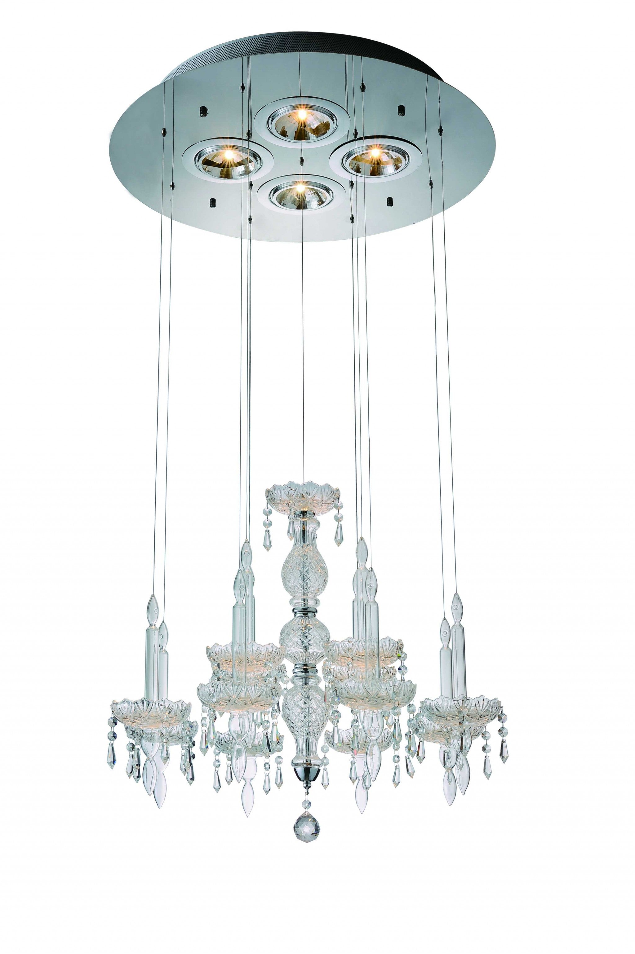 Clear Candle Style Four Light Metal and Glass Ceiling Light