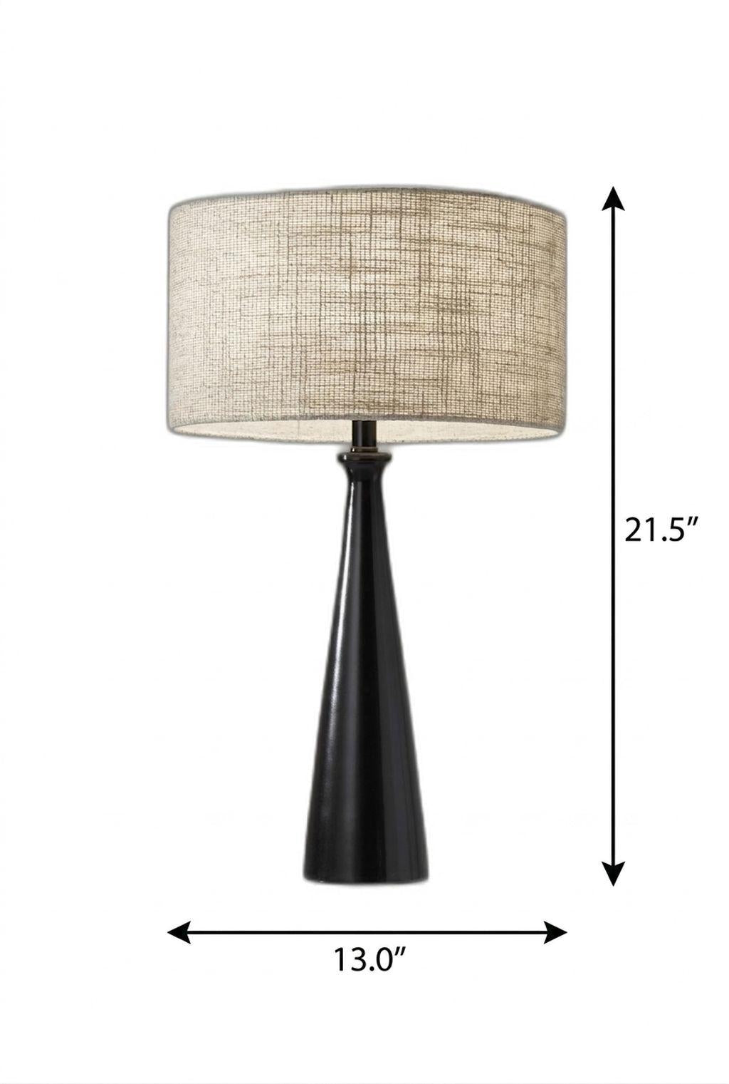 22" Black Metal Geo Triangle Table Lamp With Beige Drum Shade