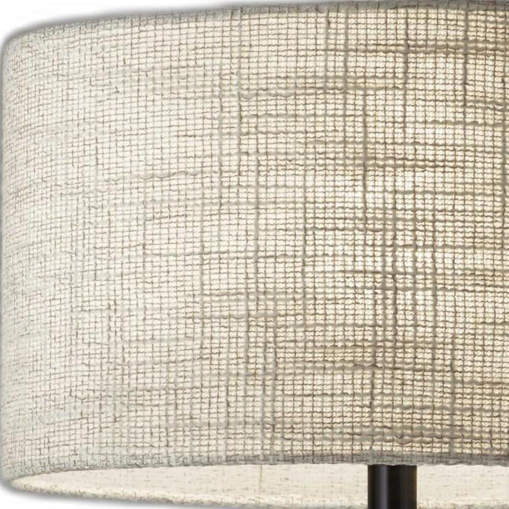 22" Black Metal Geo Triangle Table Lamp With Beige Drum Shade