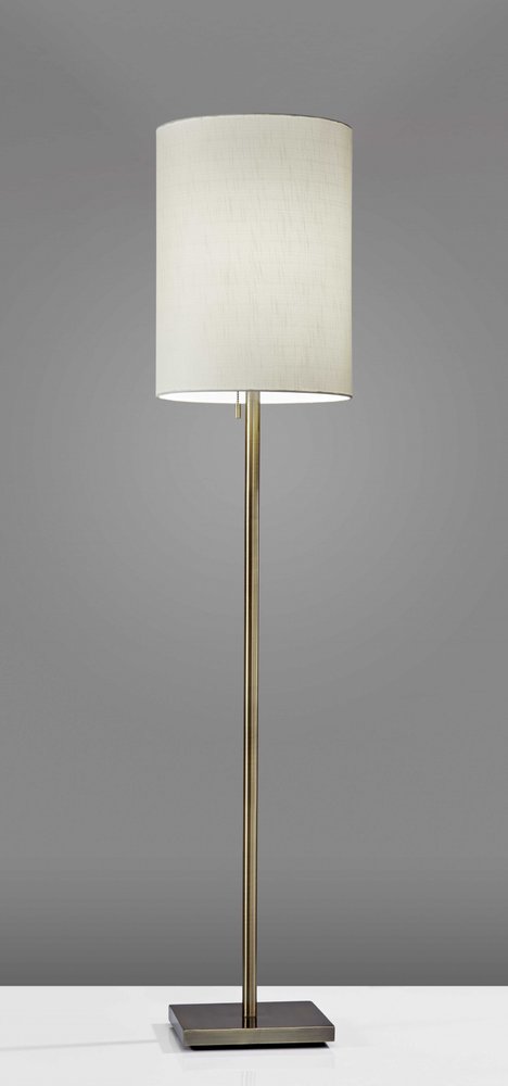 61" Brass Metal Floor Lamp With White Fabric Cylinder Shade